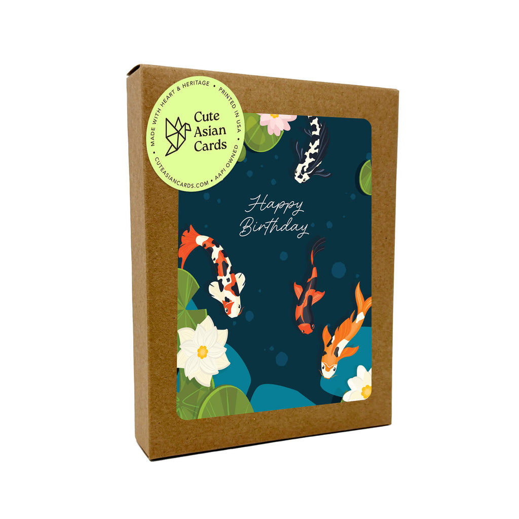 Koi Fish 8 Assorted Birthday Cards | Blue Japanese Boxed Greetings