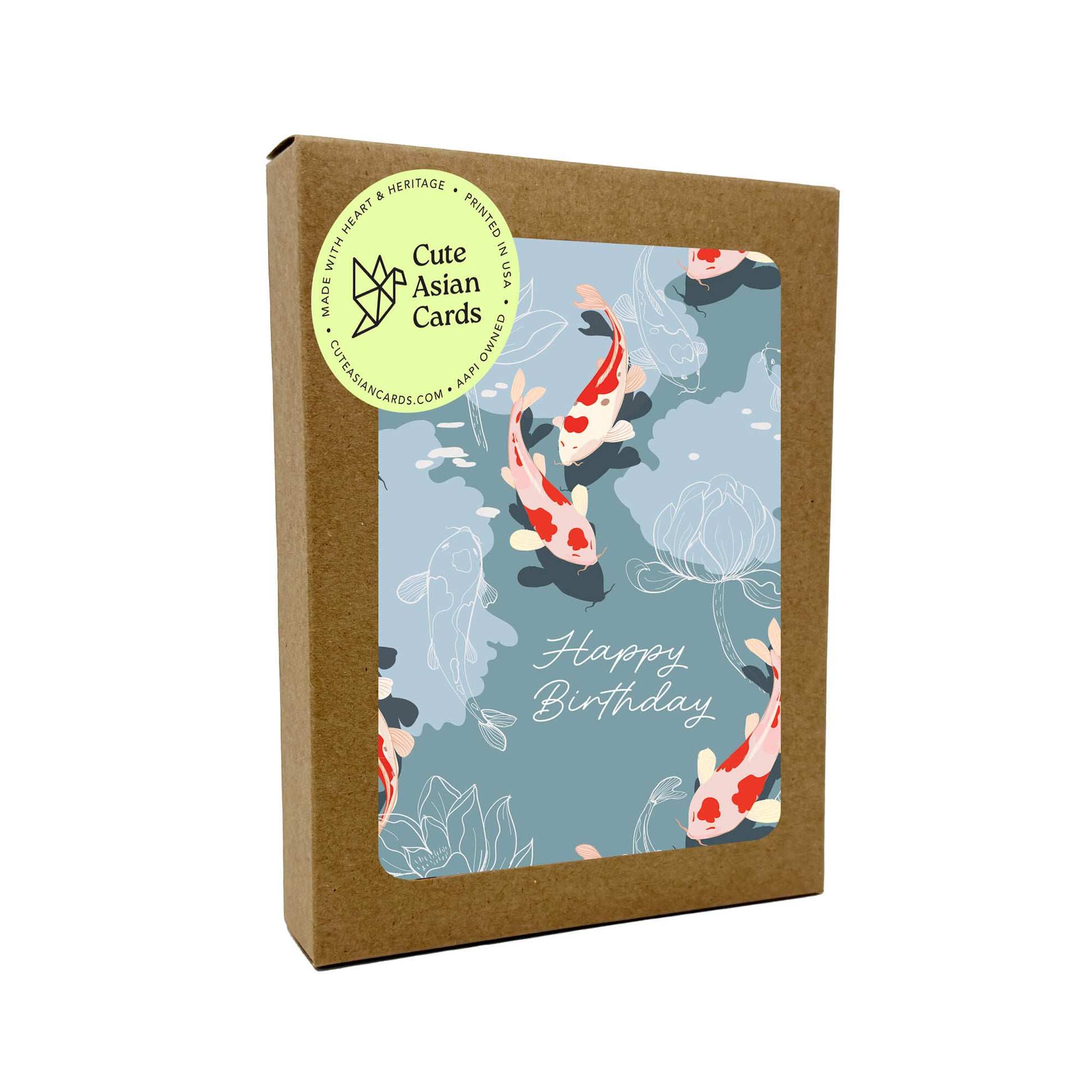 Koi Fish 8 Assorted Birthday Cards | Blue Japanese Boxed Greetings