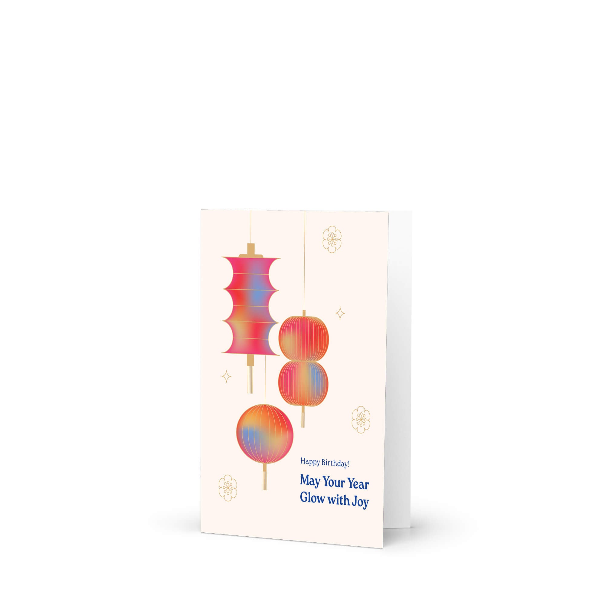 Greeting card with colorful lantern design on a white background