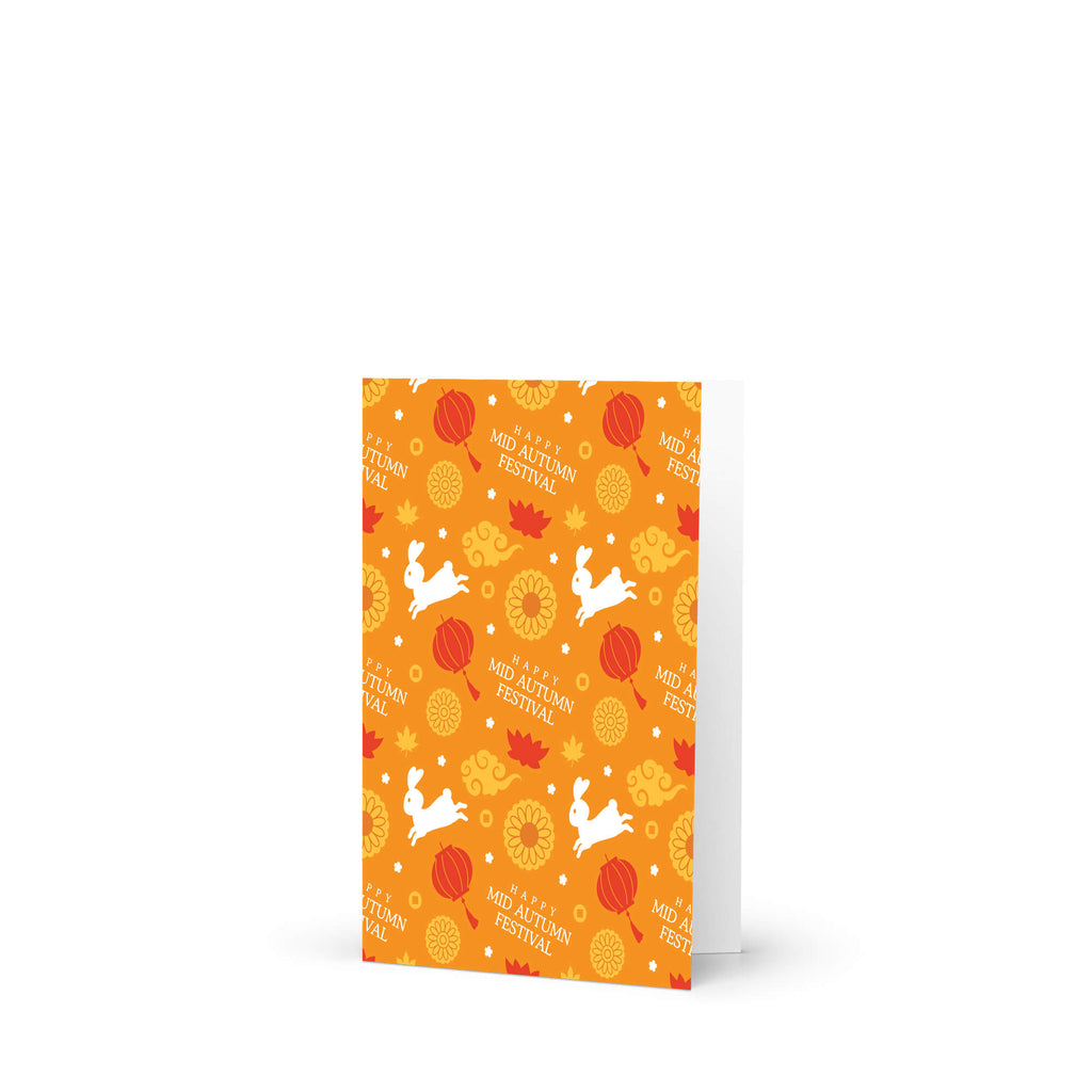 orange yellow red moon cake chinese Greeting card with Mid-Autumn Festival design on an orange background