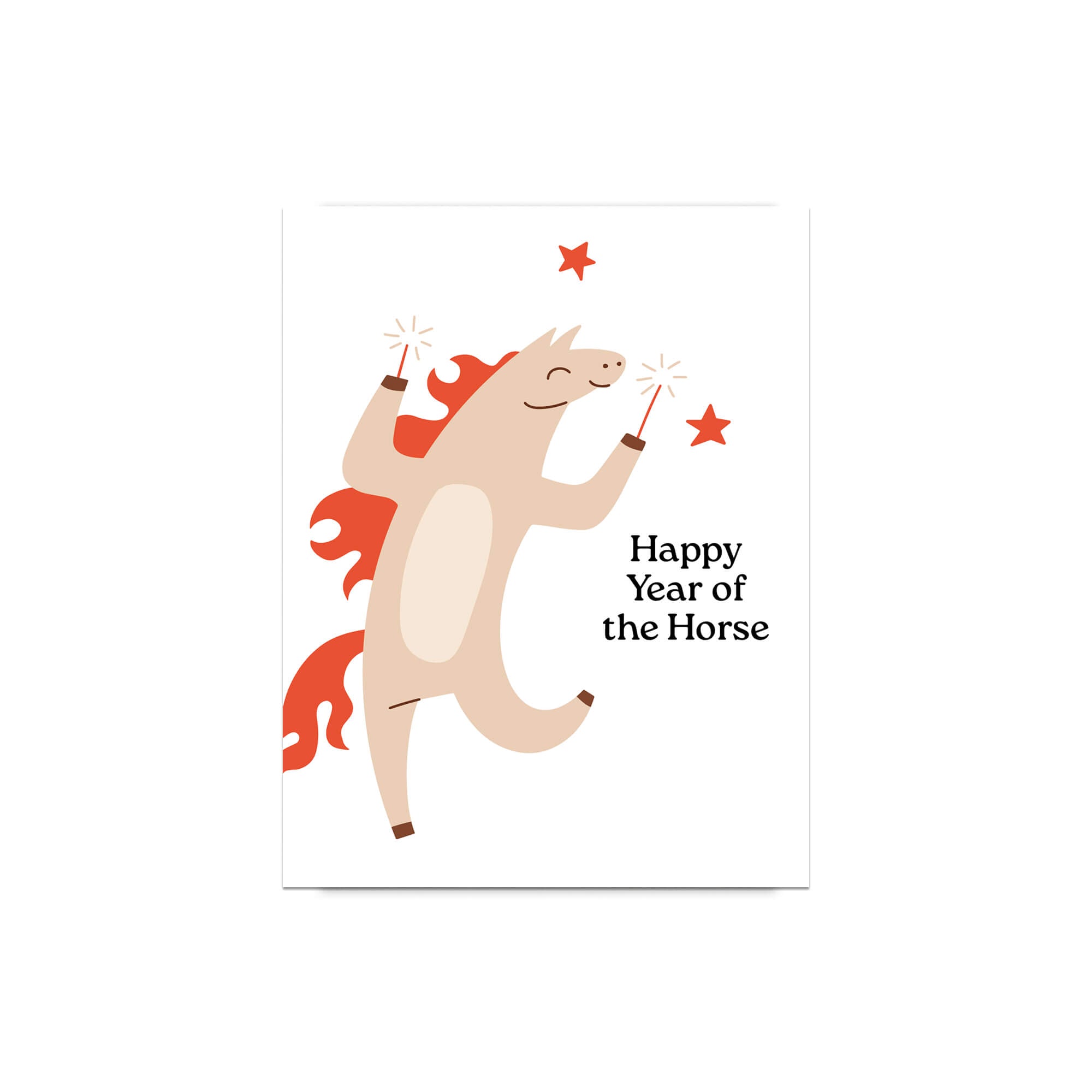 lunar new year Greeting card with a horse illustration and 'Happy Year of the Horse' text on a white background.