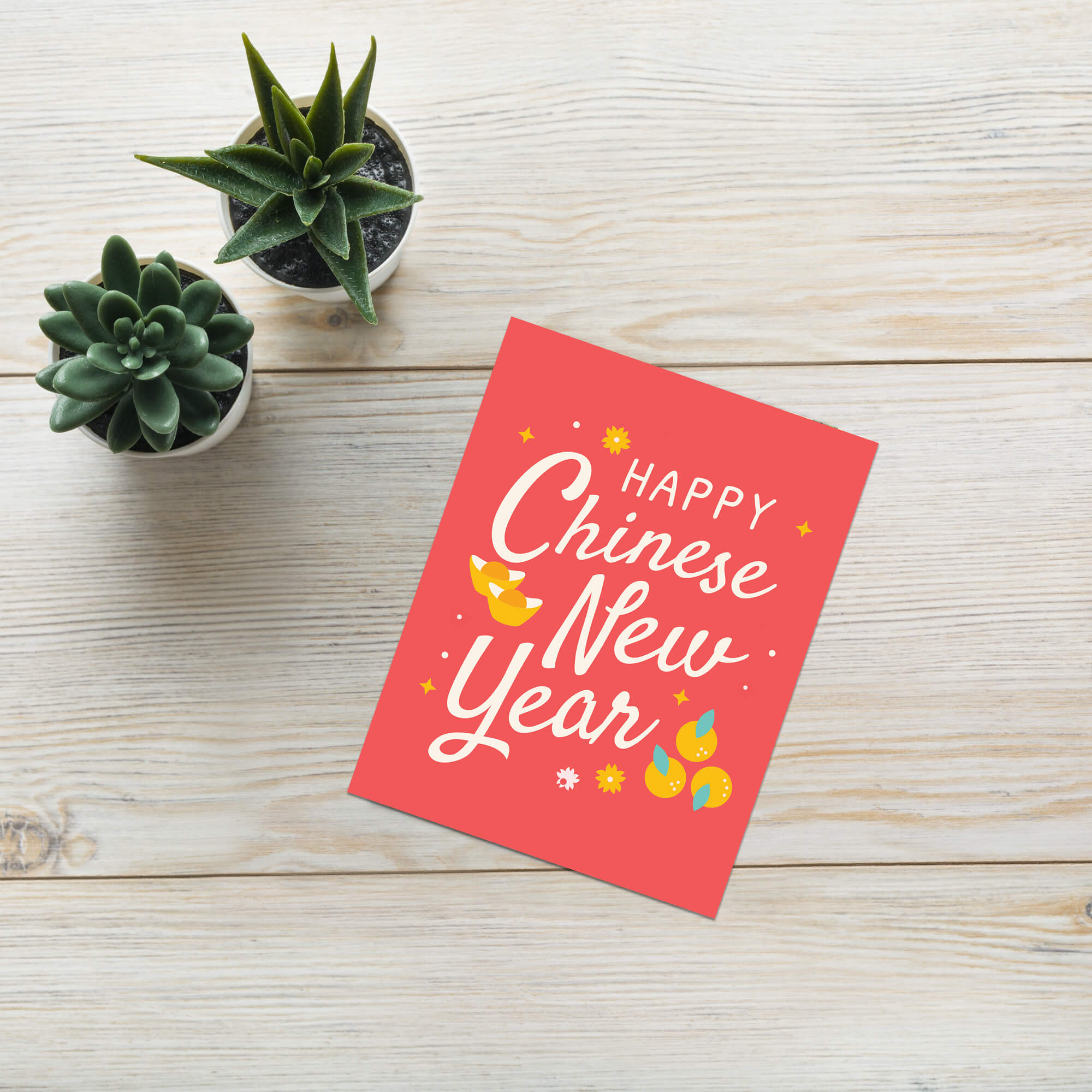 red lunar new year greeting card  with 'Happy Chinese New Year' text on a red background, featuring the brand 'Cute Asian Cards'.