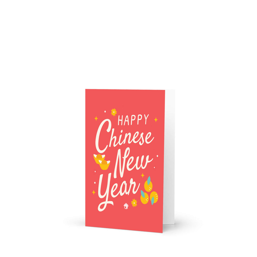 red lunar new year greeting card  with 'Happy Chinese New Year' text on a red background, featuring the brand 'Cute Asian Cards'.