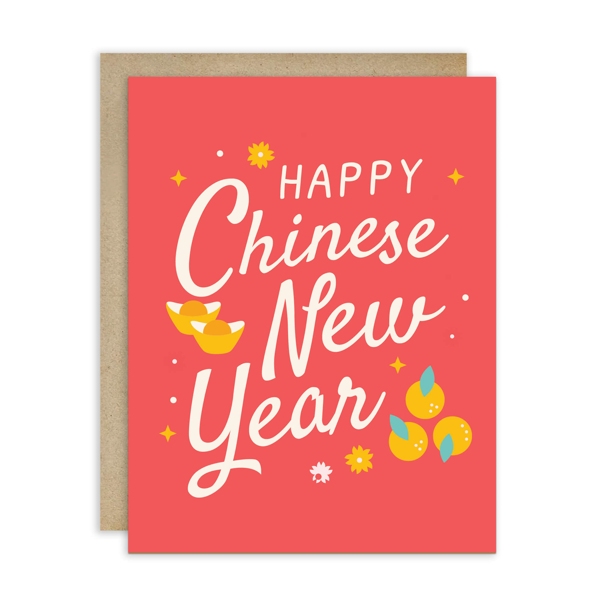 red lunar new year Greeting card with 'Happy Chinese New Year' text on a red background