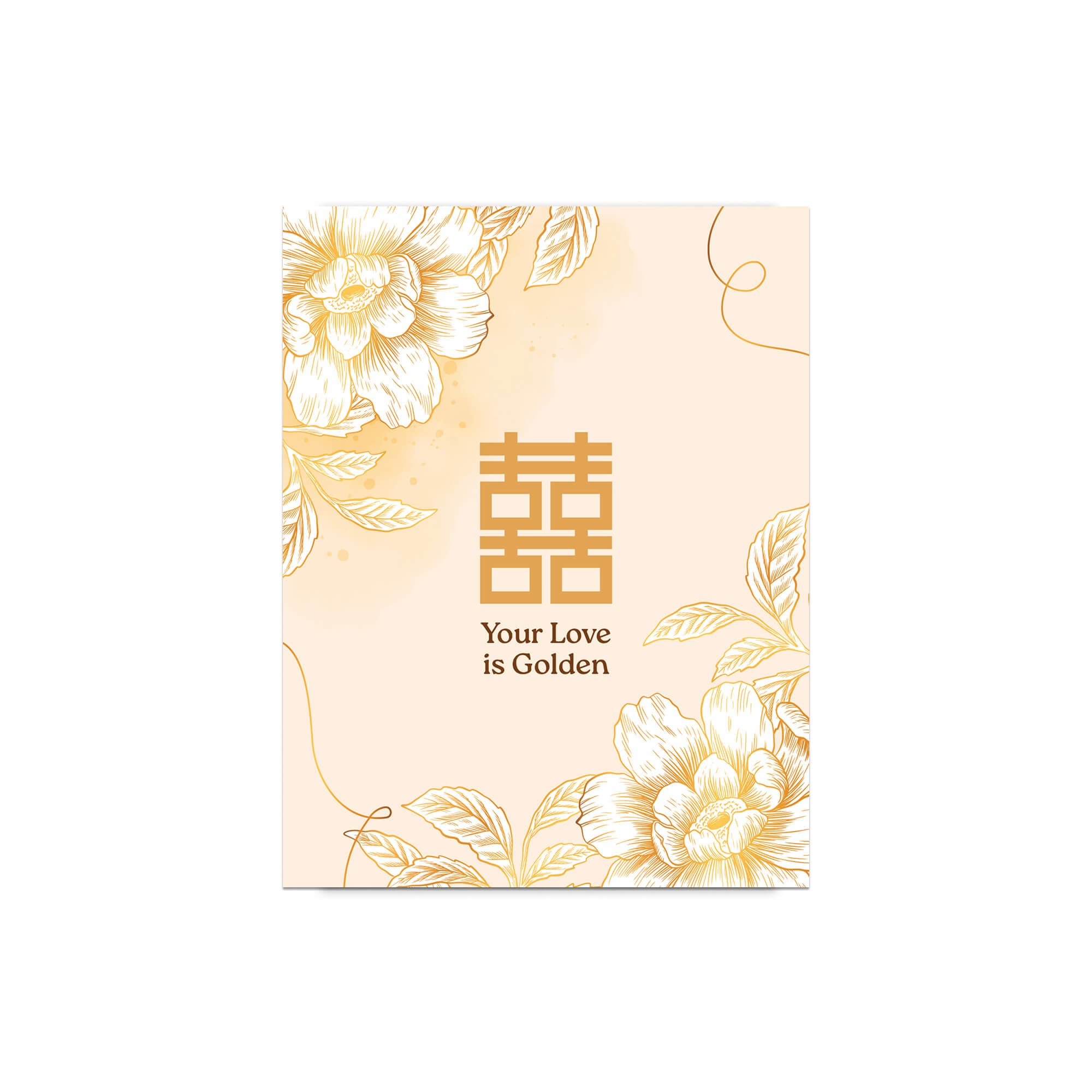 asian wedding Greeting card with floral design and 'Your Love is Golden' text on a beige background