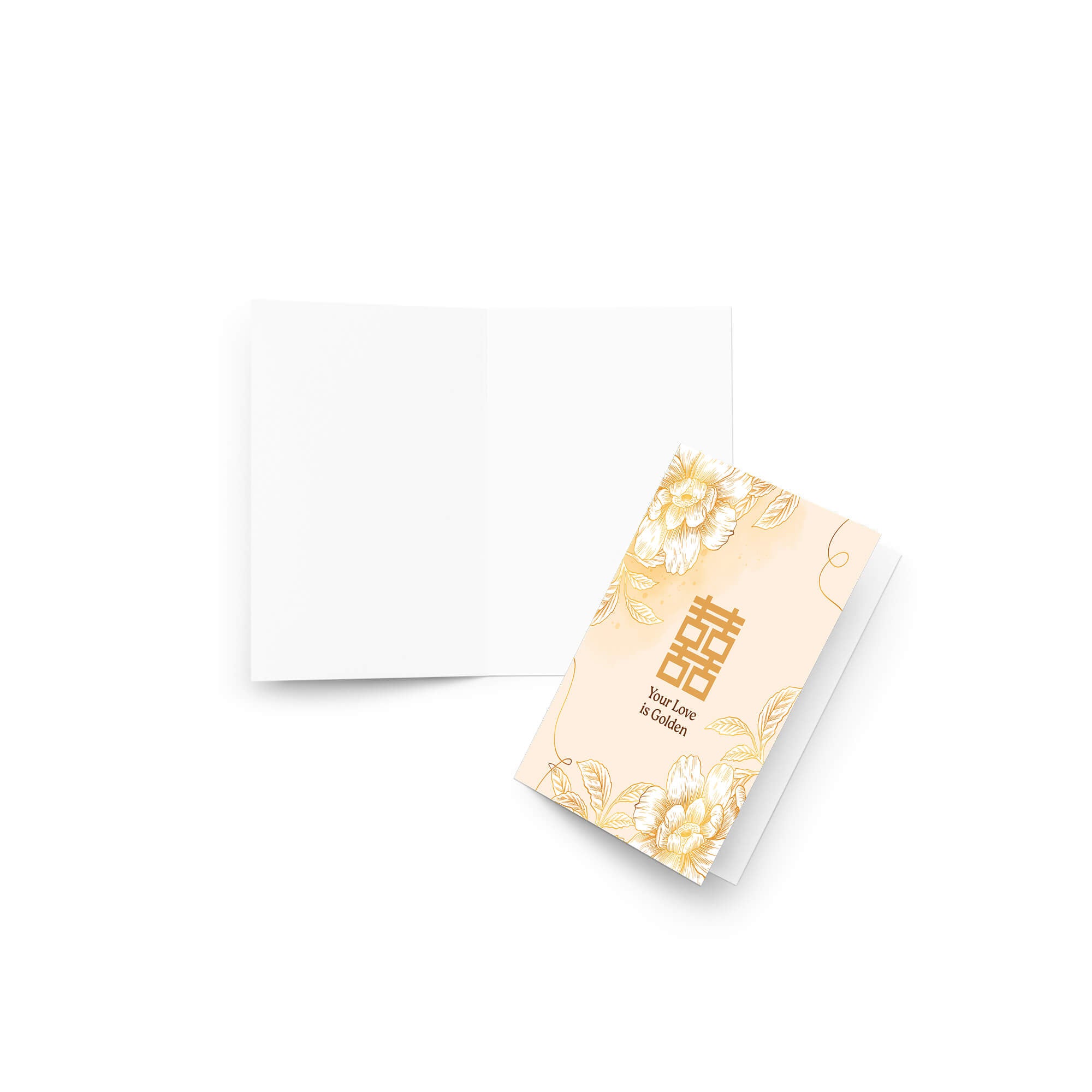asian wedding Greeting card with floral design and 'Your Love is Golden' text on a beige background