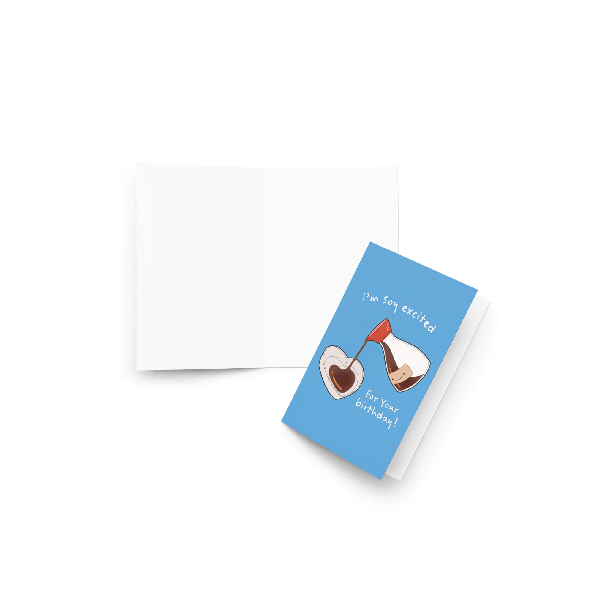 Blue birthday card with a heart design on a white background