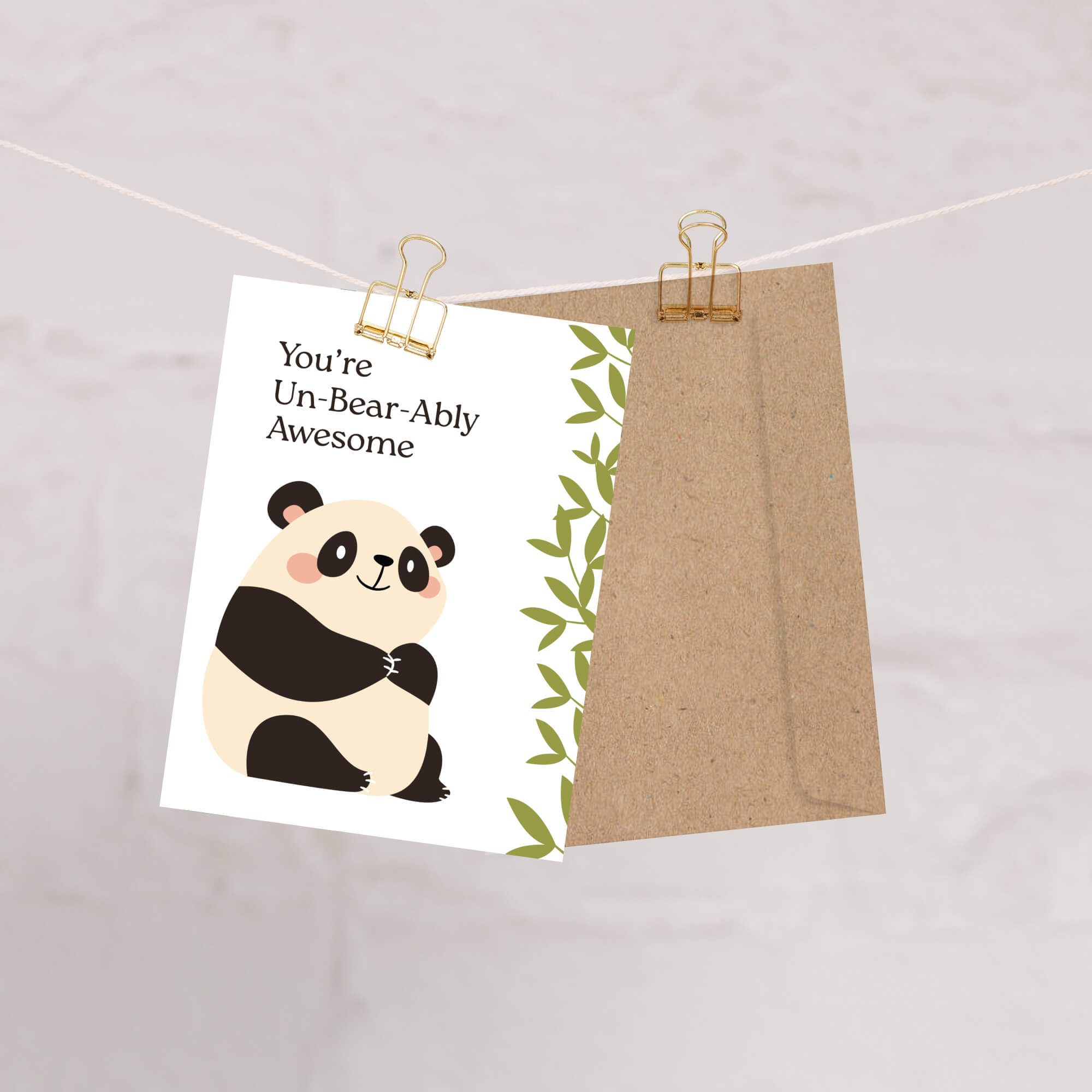 Card with panda illustration and text 'You're Un-Bear-Ably Awesome' on a white background.