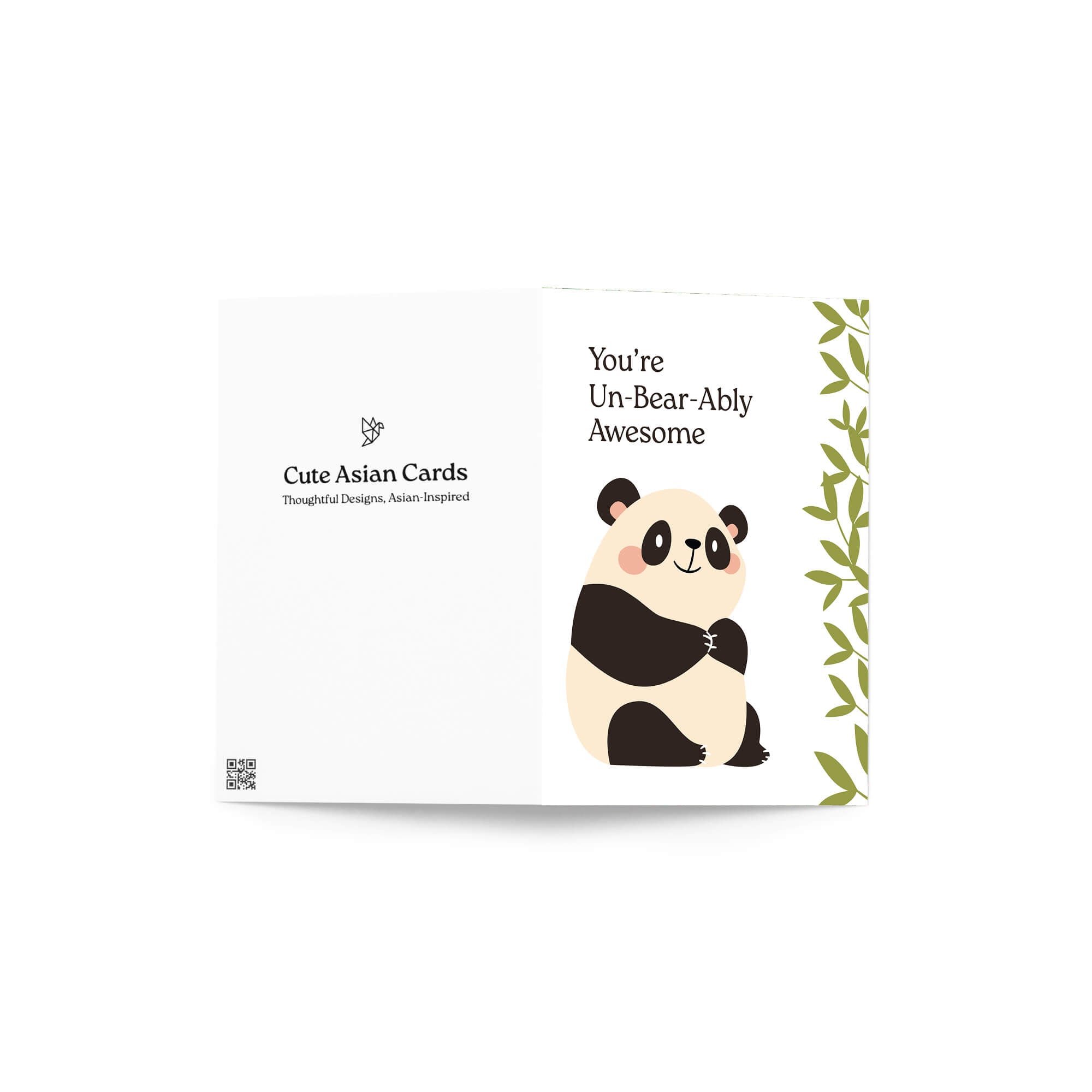 Card with a panda illustration and text 'You're Un-Bear-Ably Awesome' on a white background.