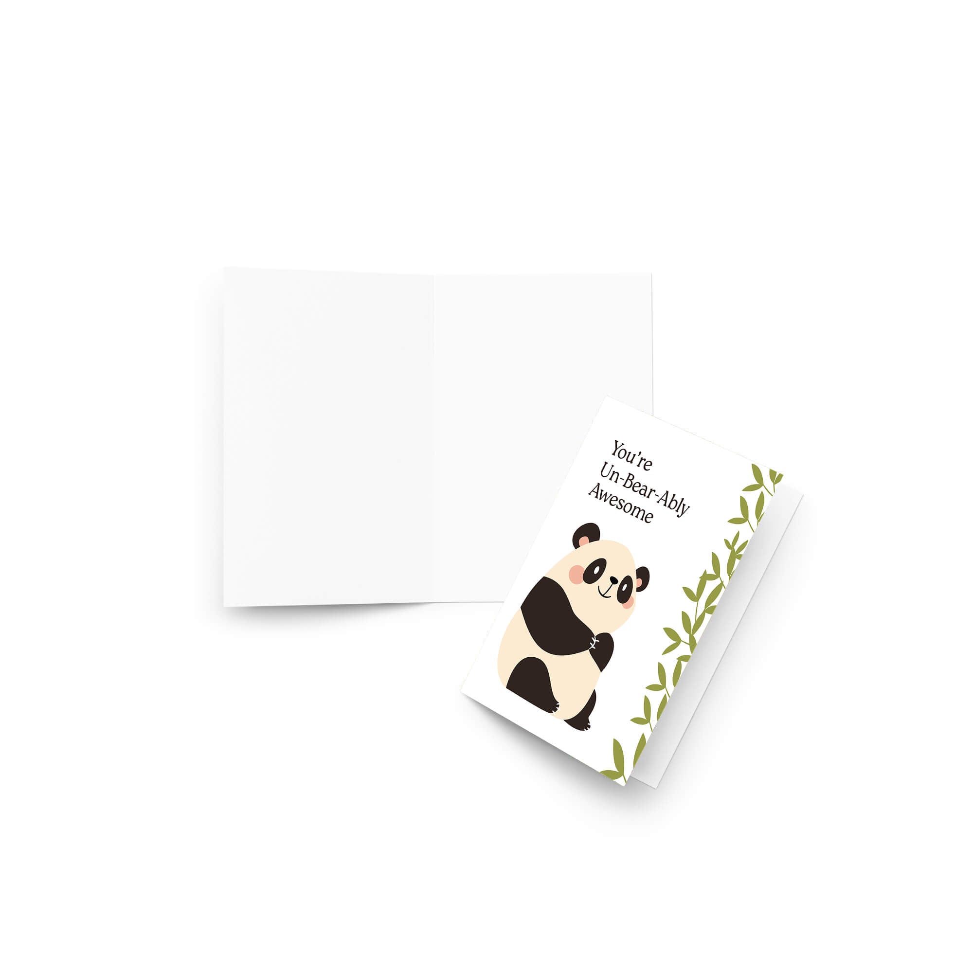 Greeting card with a panda design and text on a white background