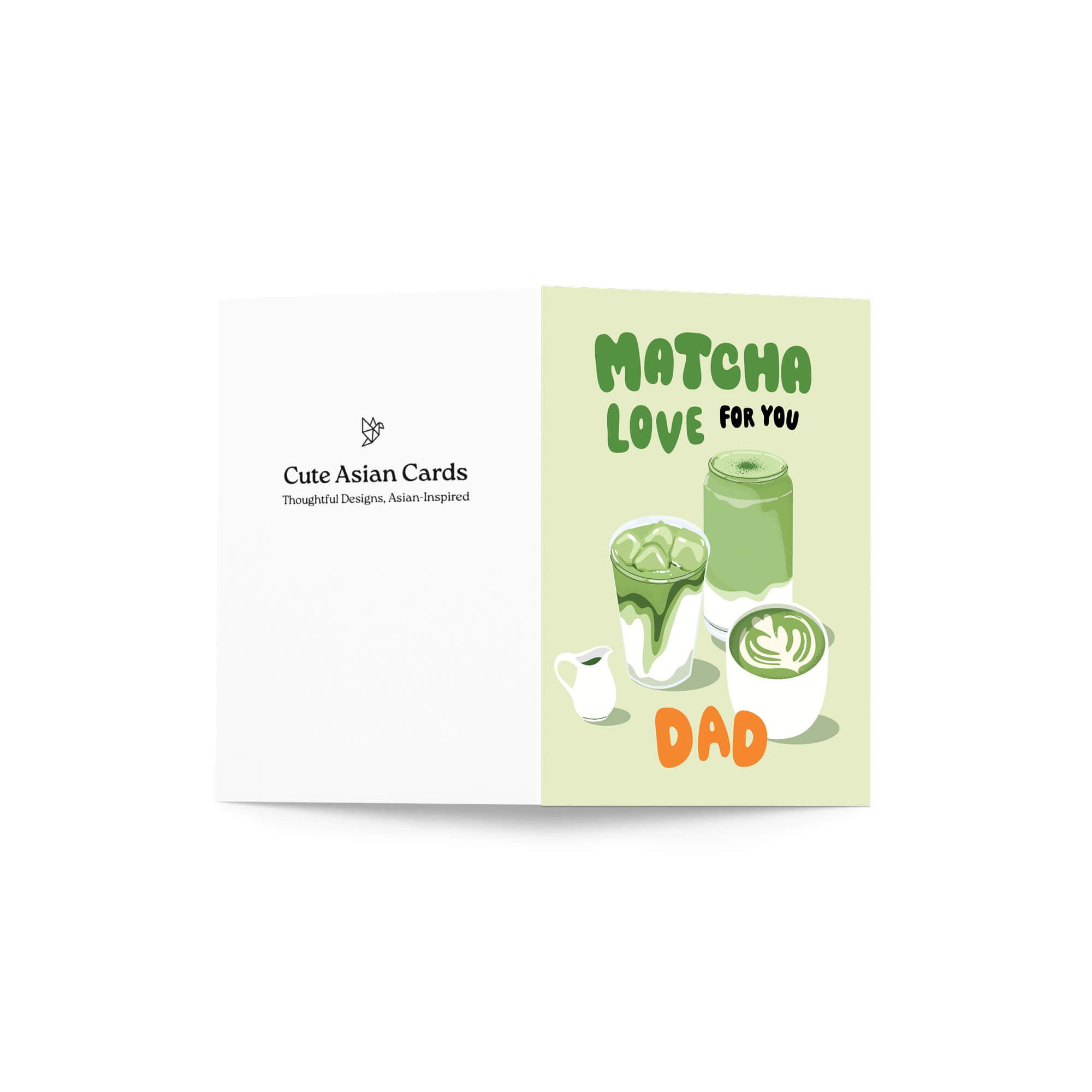 funny father's day card with japanese matcha green tea illustrations and text 'Matcha Love for You Dad' on a light green background.