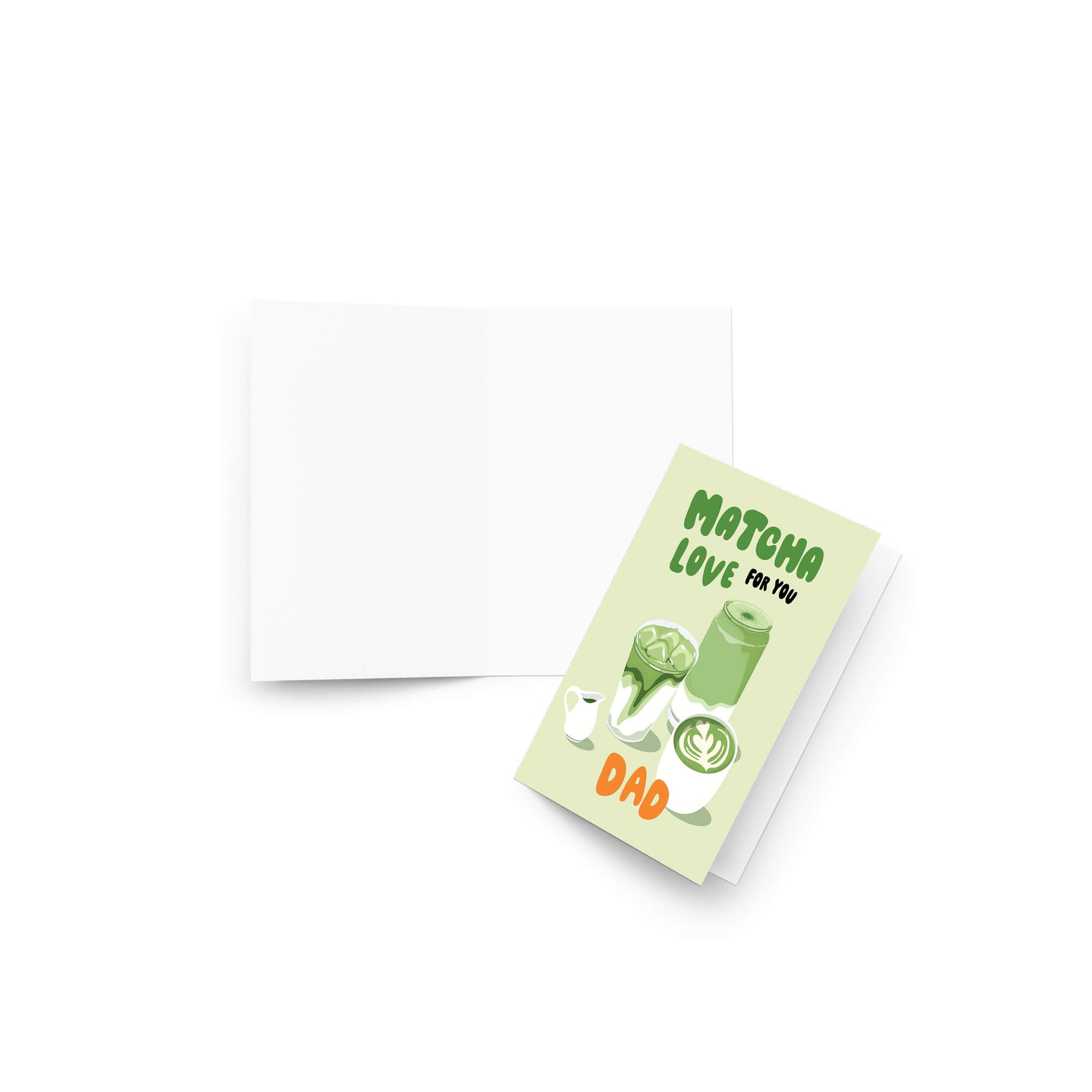 funny father's day card with japanese matcha green tea illustrations and text 'Matcha Love for You Dad' on a light green background.