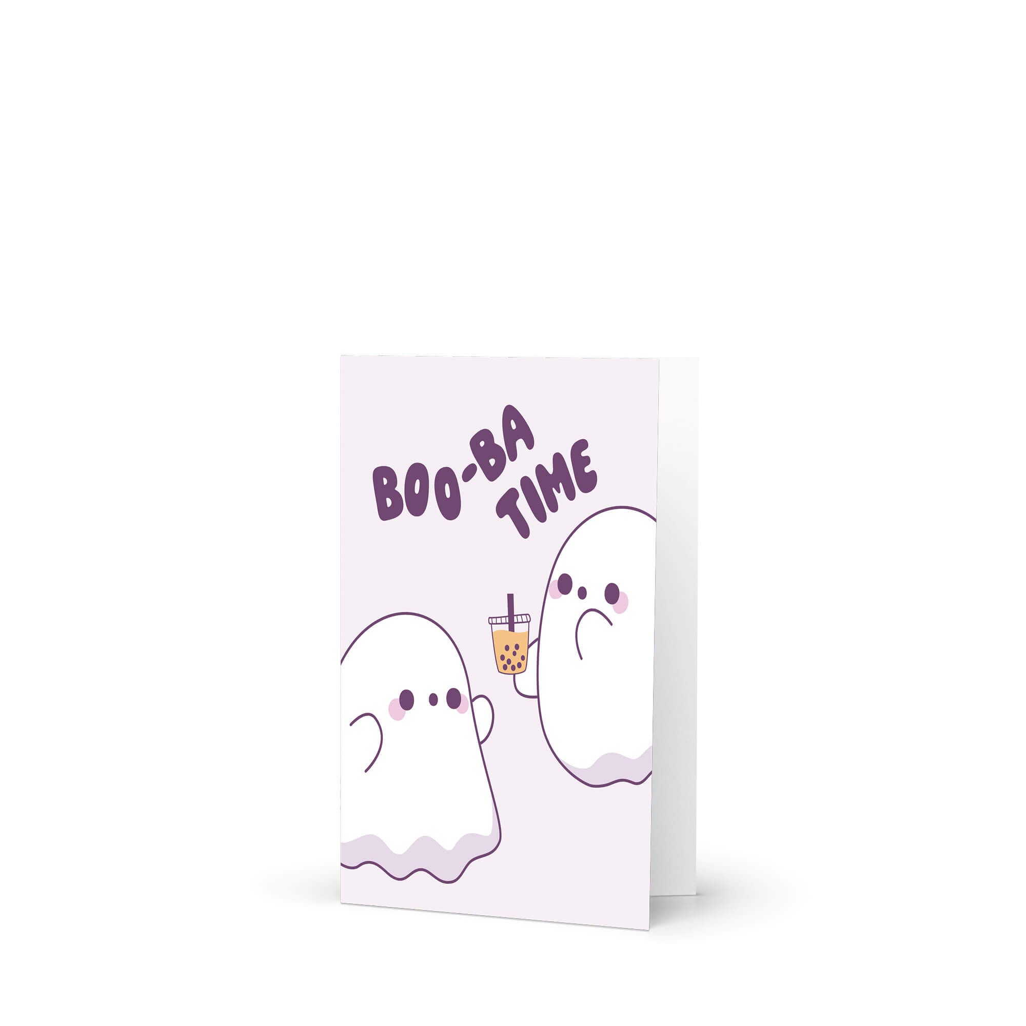 cute halloween Greeting card with two ghosts and 'BOO-BA TIME' text on a white background