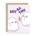 cute halloween Greeting card with two ghosts and 'BOO-BA TIME' text on a white background