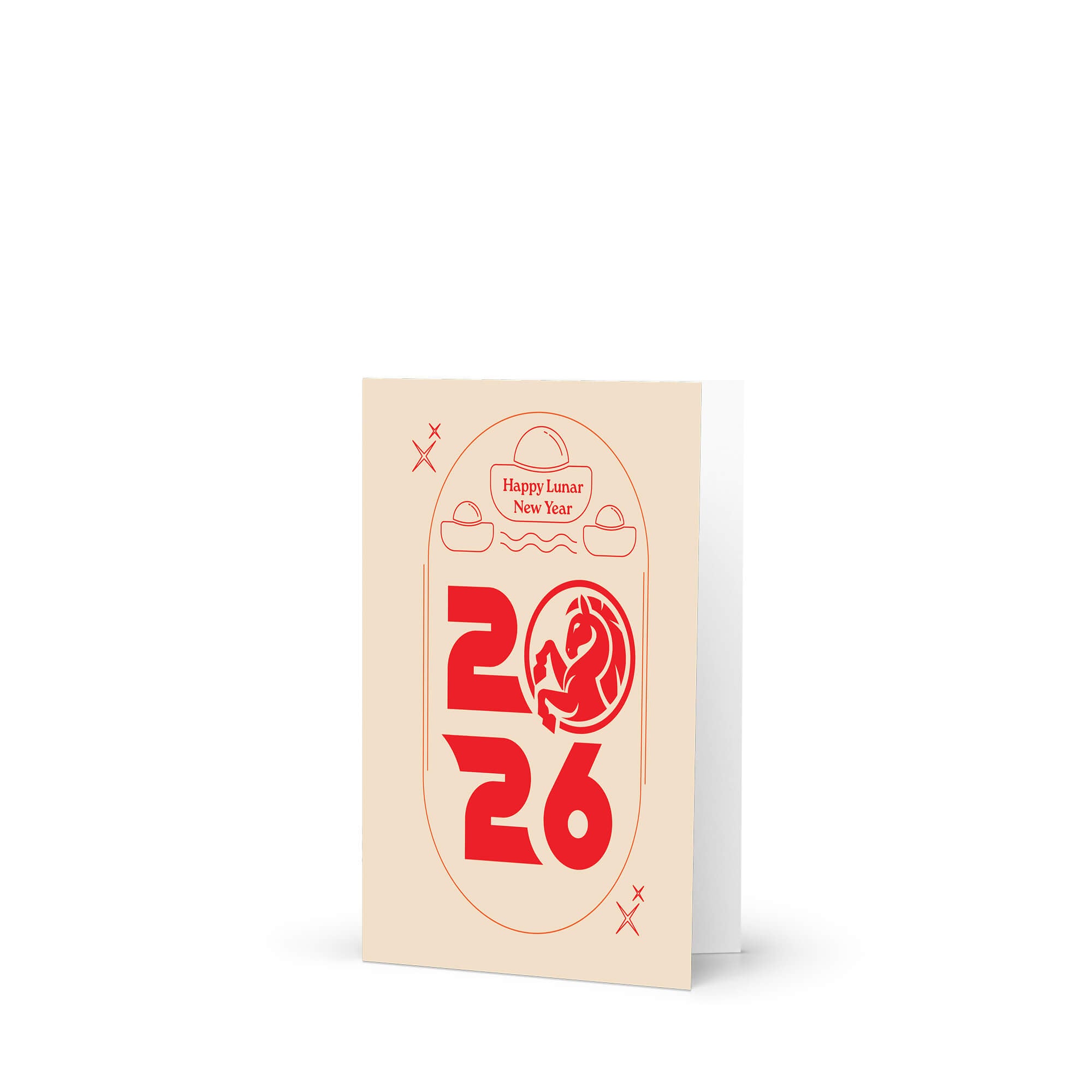 Greeting card with 'Happy Lunar New Year 2026' design on a beige background