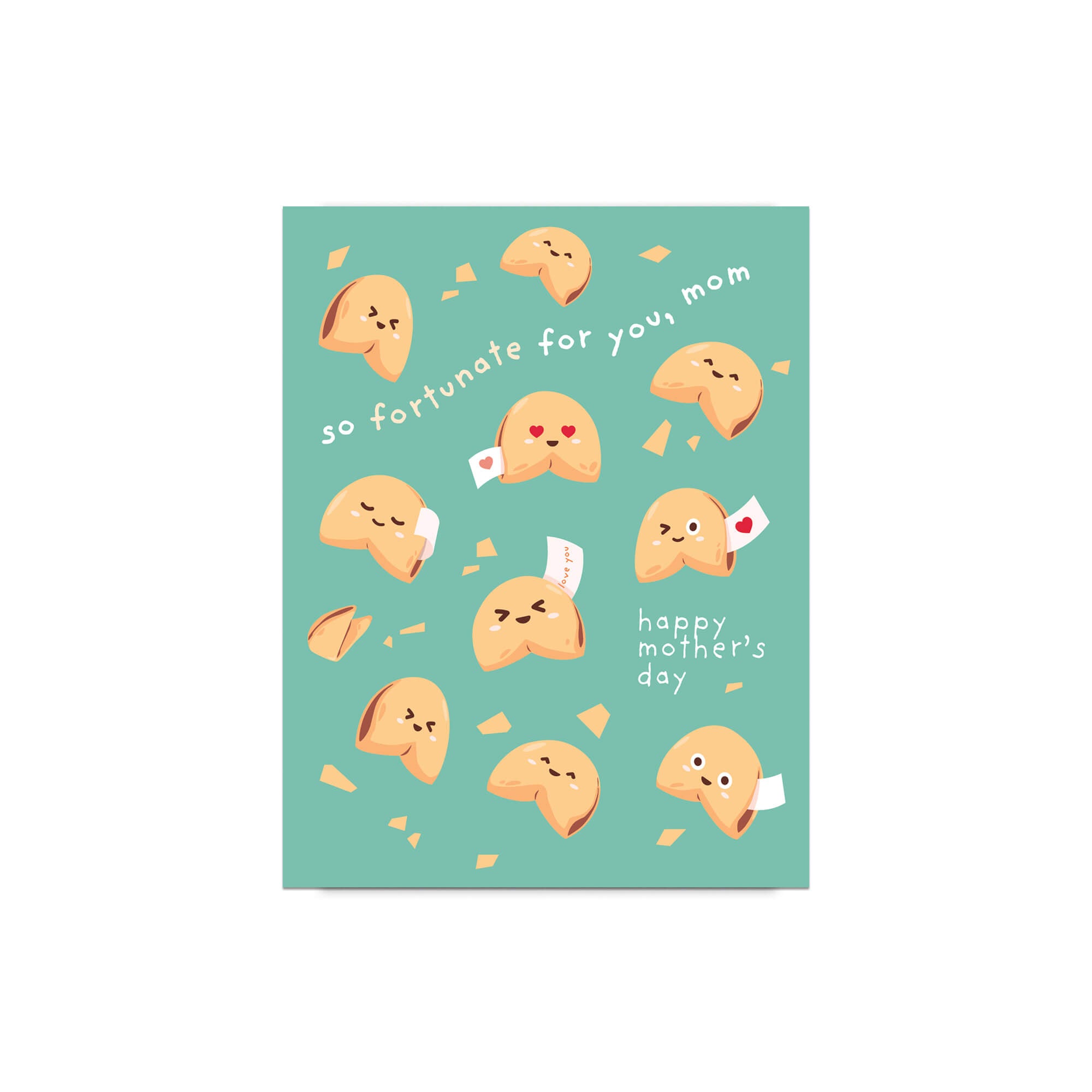 cute Mother's Day card with chinese fortune cookies and funny food message for mom