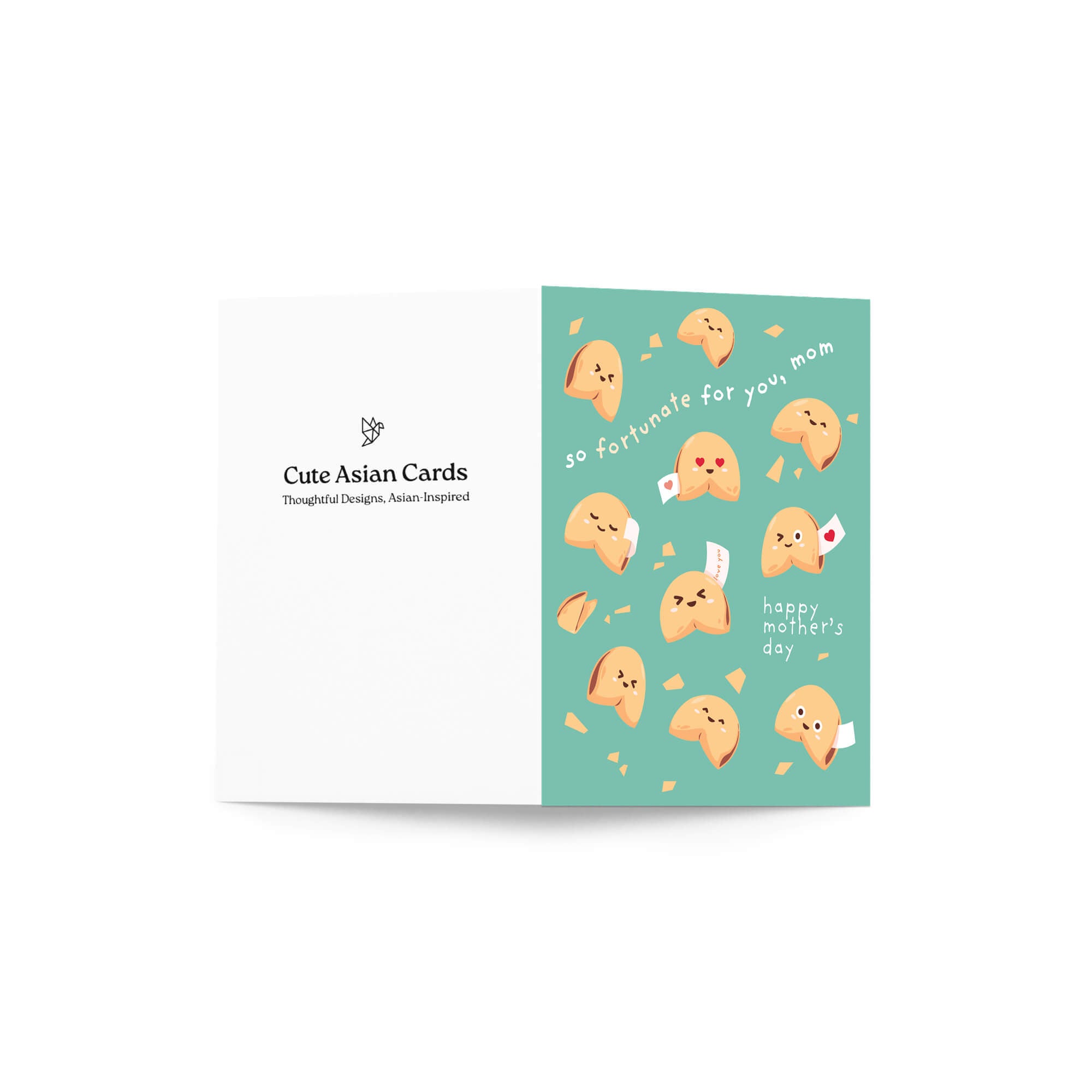 cute Mother's Day card with chinese fortune cookies and funny food message for mom