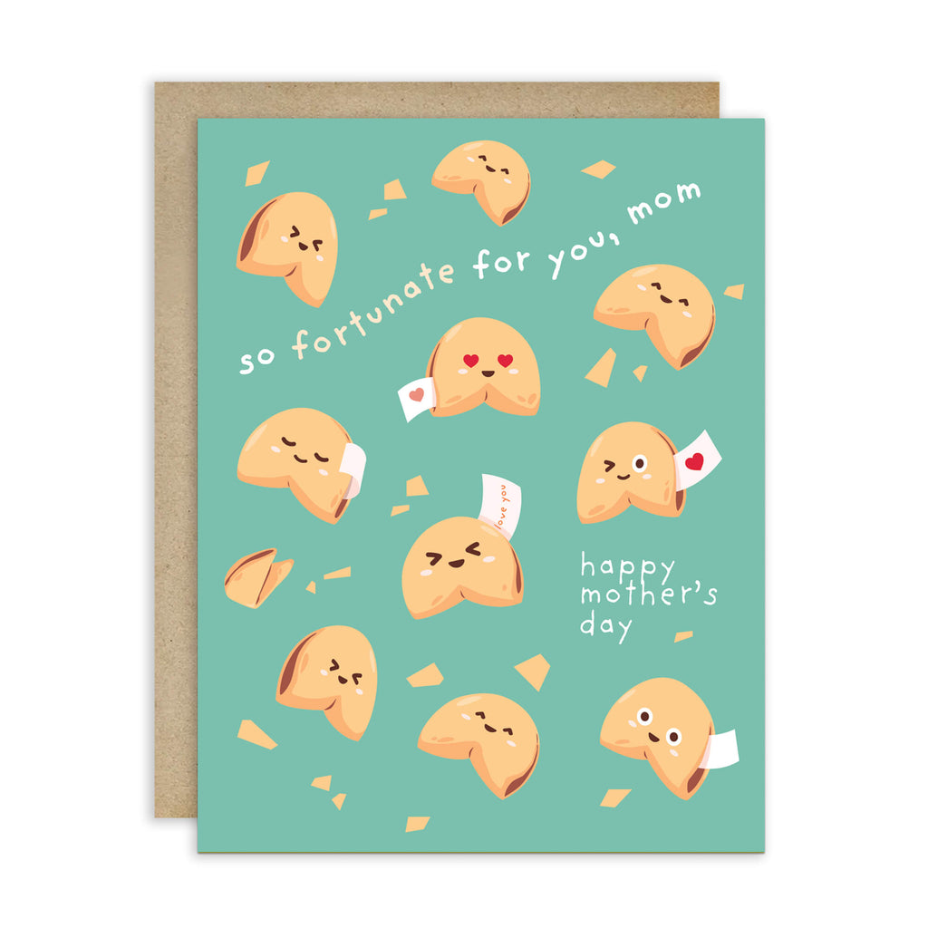 cute Mother's Day card with chinese fortune cookies and funny food message for mom