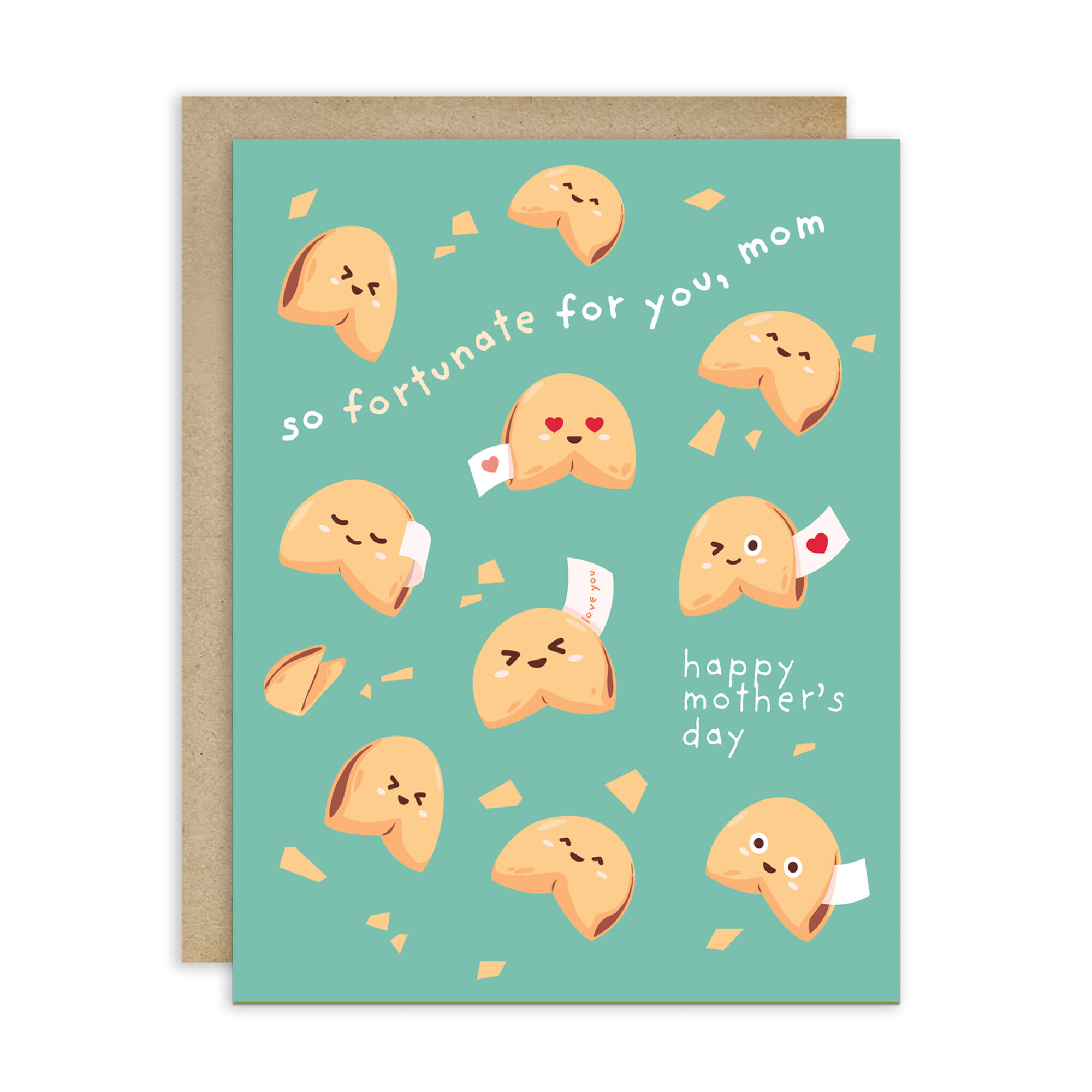 cute Mother's Day card with chinese fortune cookies and funny food message for mom