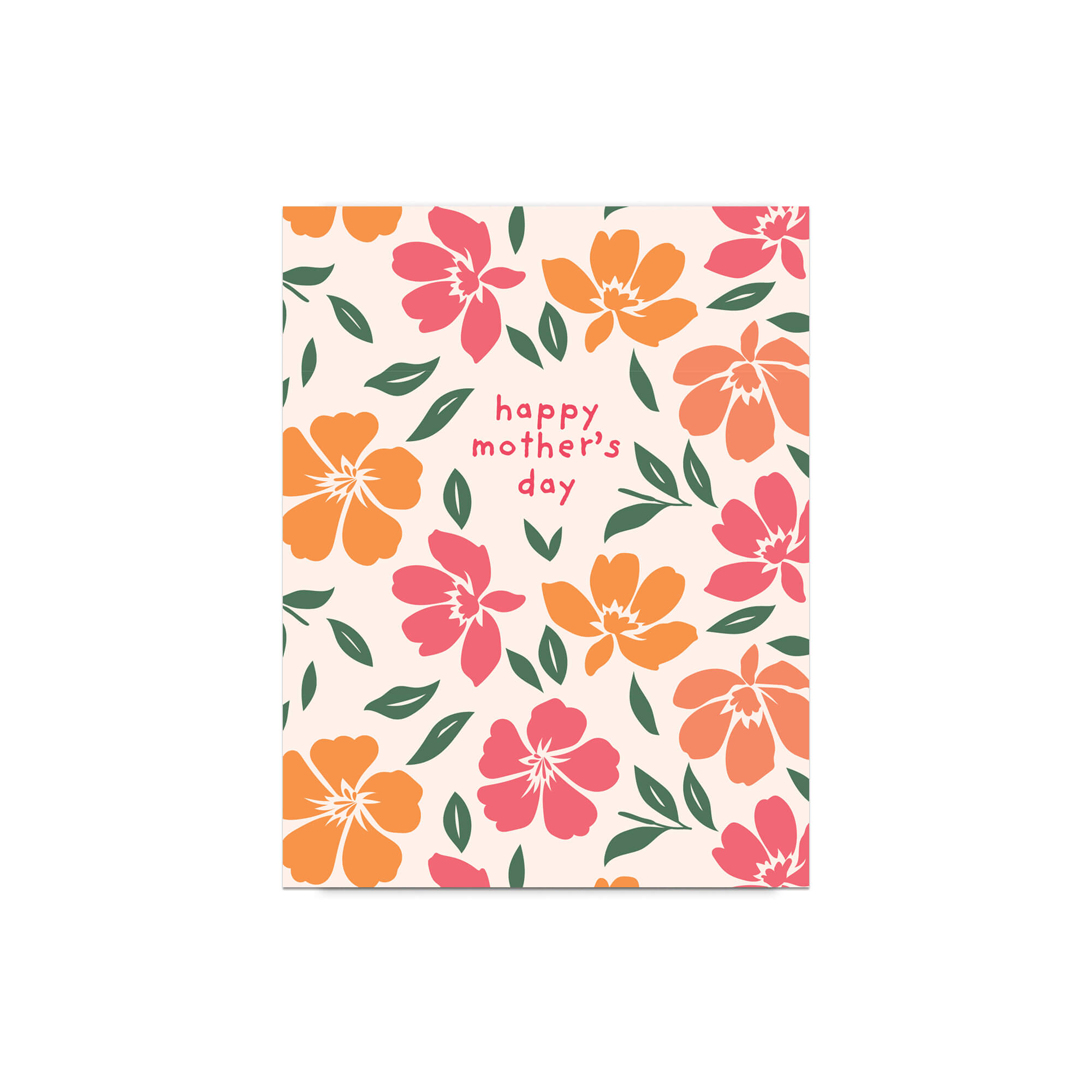 asian Greeting card with hibiscus flowers and 'happy mother's day' text on a white background
