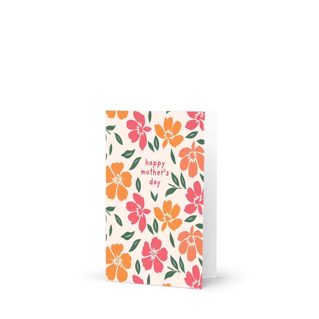 asian Greeting card with hibiscus flowers and 'happy mother's day' text on a white background