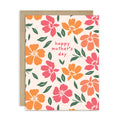 asian Greeting card with hibiscus flowers and 'happy mother's day' text on a white background