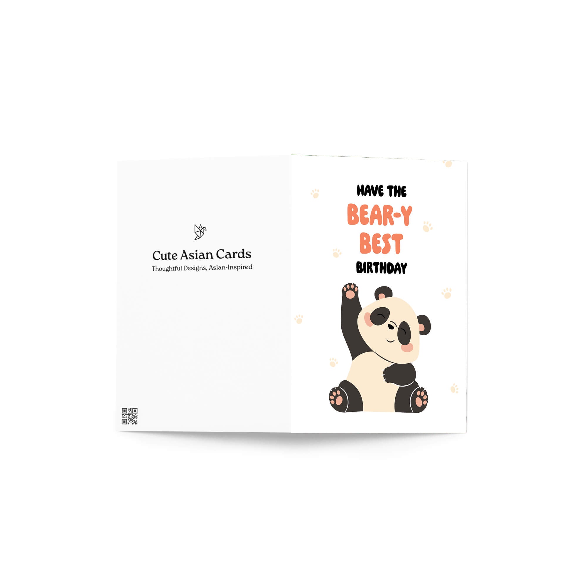 Card with a panda illustration and text 'Have the BEAR-y BEST BIRTHDAY' on a white background.