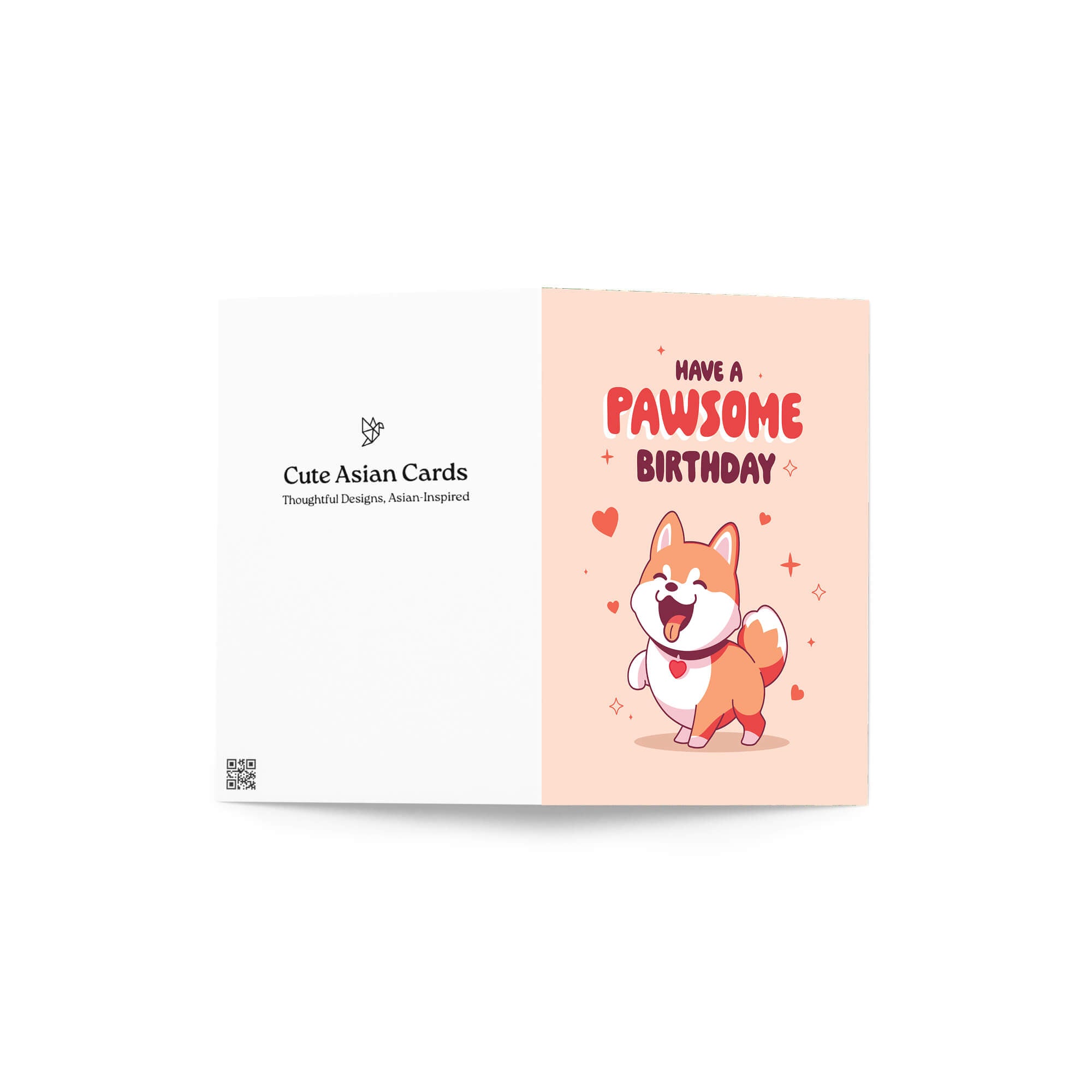Greeting card with a dog illustration and 'Have a Pawsome Birthday' text on a white background.