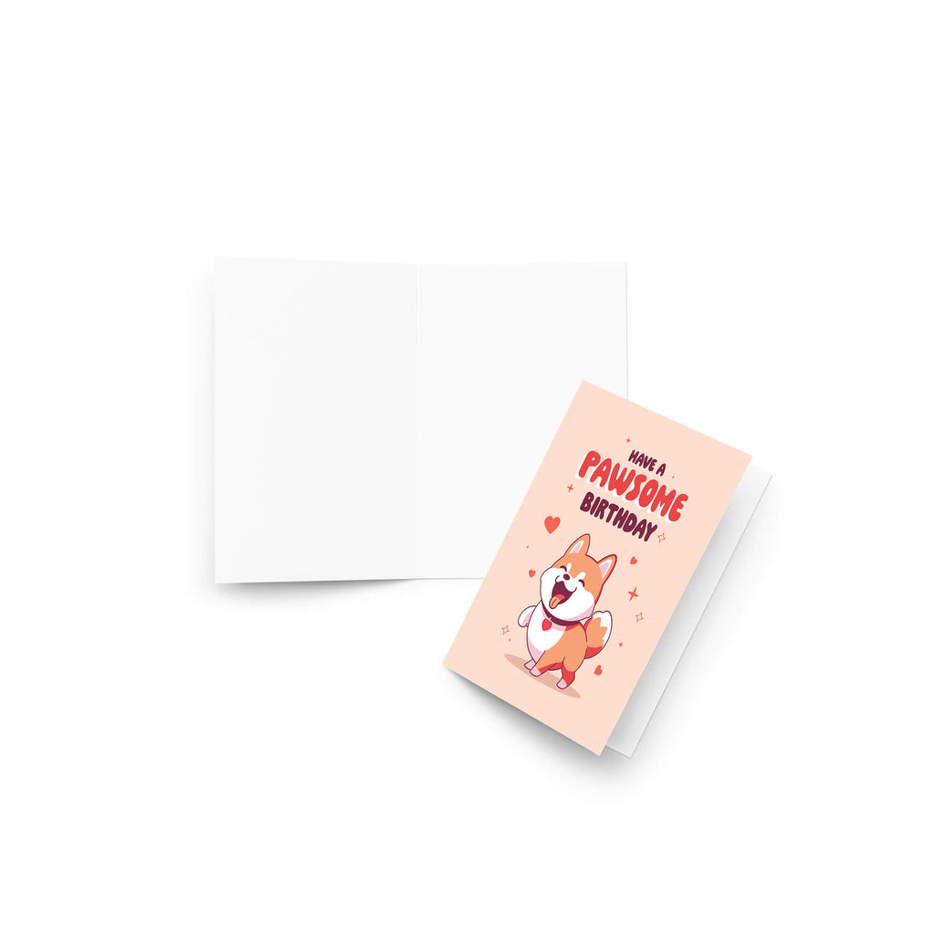 Greeting card with a cartoon dog and 'Have a PAWsome Birthday' text on a white background