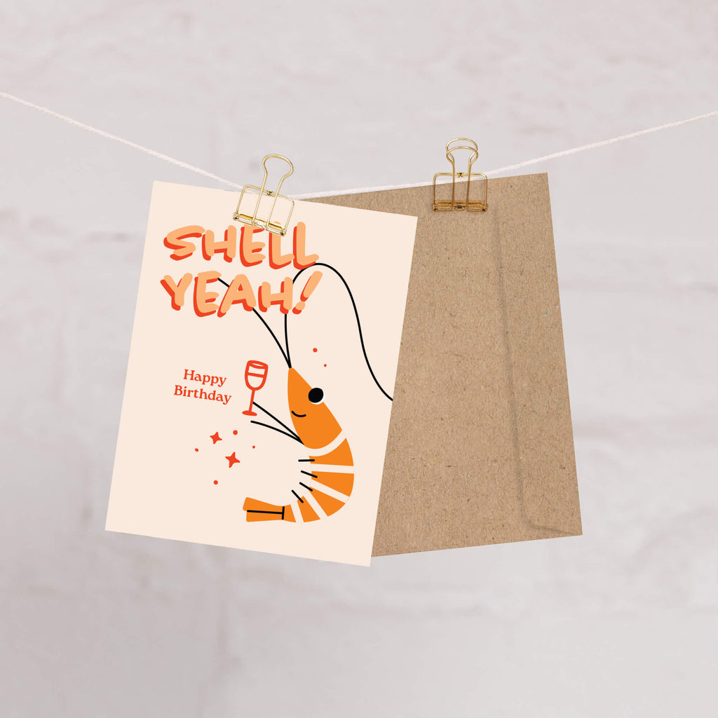 Shell Yeah Funny Birthday Card | Cute Shrimp Toast Asian Greetings