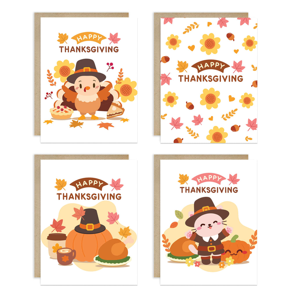 Pilgrim 8 Assorted Thanksgiving Cards | Cute Turkey Asian Greetings Boxed Set