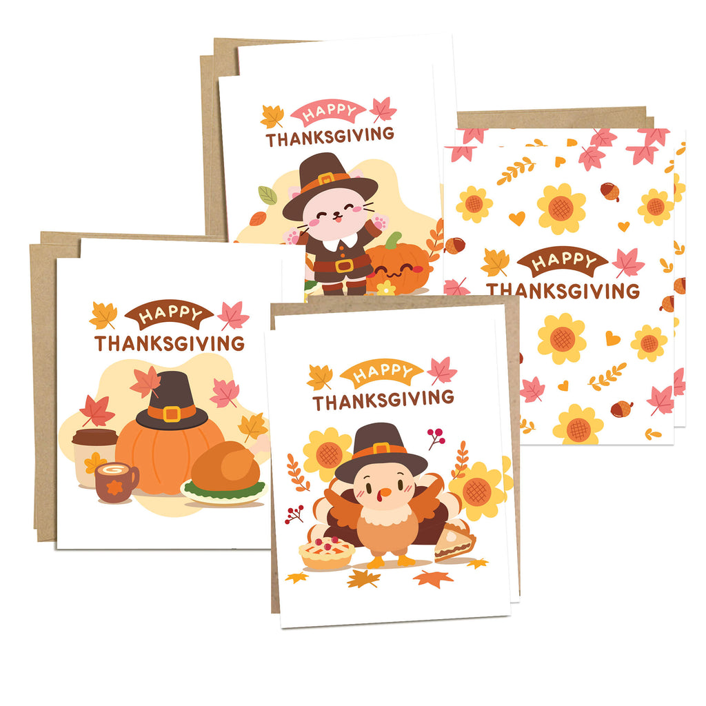 Pilgrim 8 Assorted Thanksgiving Cards | Cute Turkey Asian Greetings Boxed Set