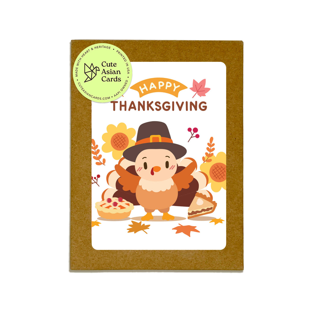 Pilgrim 8 Assorted Thanksgiving Cards | Cute Turkey Asian Greetings Boxed Set