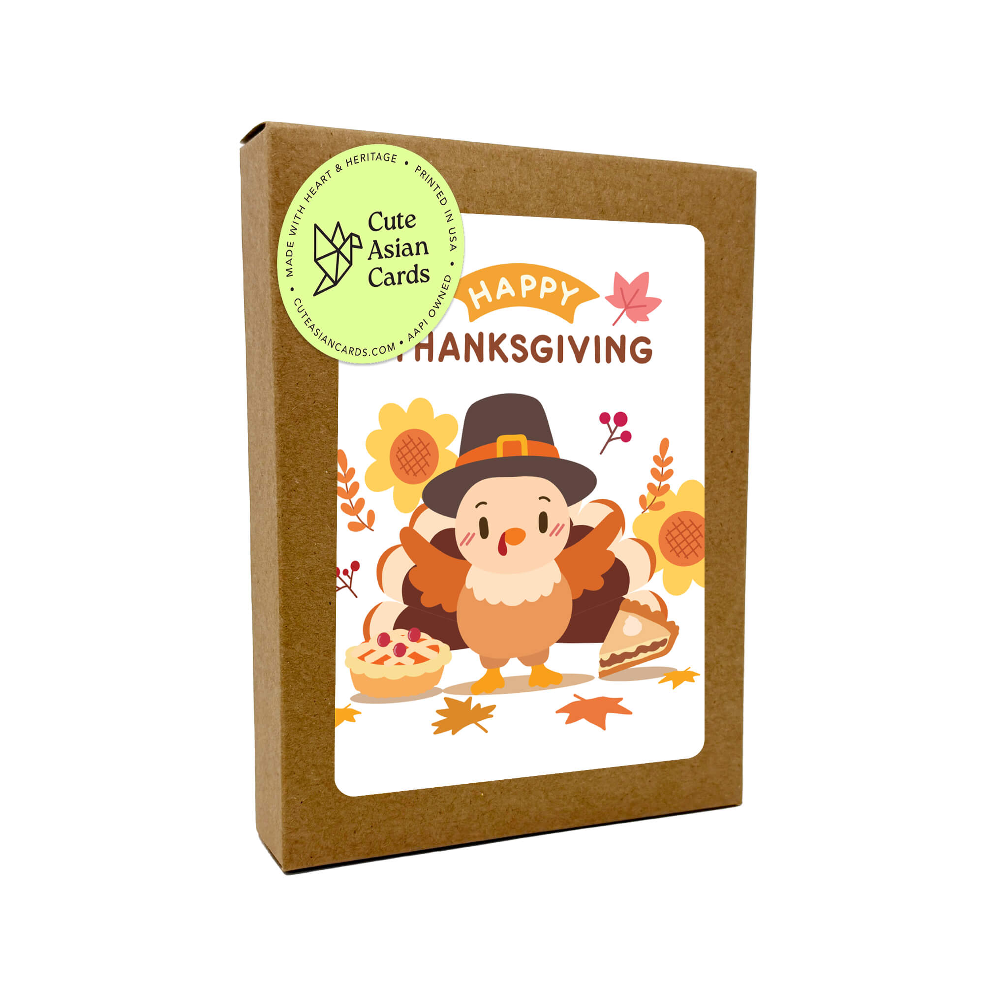 Pilgrim 8 Assorted Thanksgiving Cards | Cute Turkey Asian Greetings Boxed Set