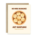 retirement Greeting card with dumplings and humorous retirement message on a beige background