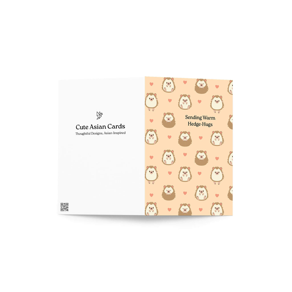 autumn Card with hedgehog pattern and 'Cute Asian Cards' branding on a white background
