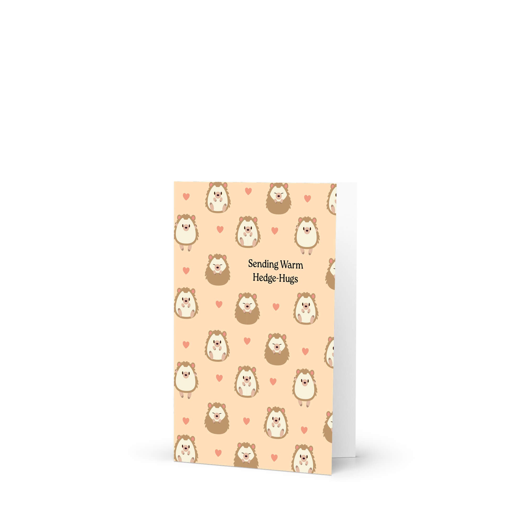 fall Greeting card with hedgehog pattern and text on a white background