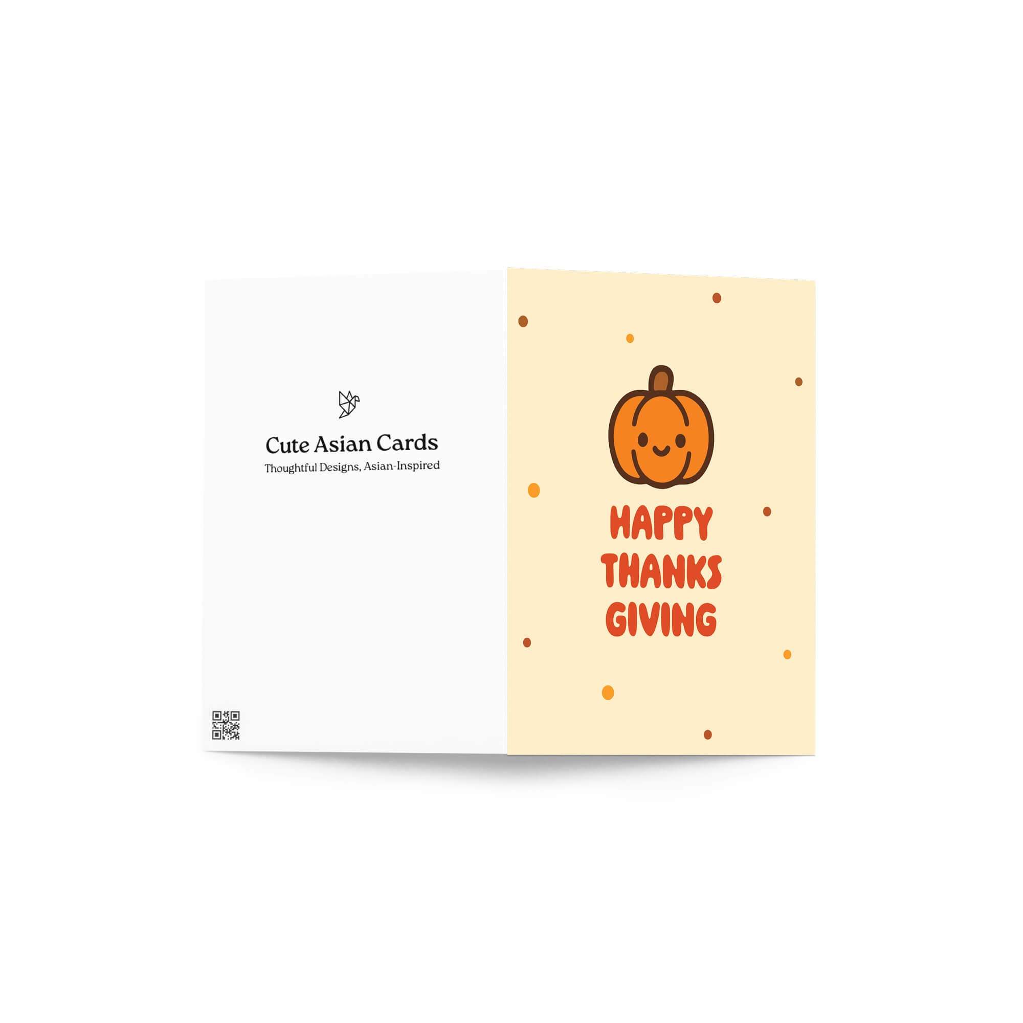 fall Card with a pumpkin and 'Happy Thanksgiving' text on a beige background