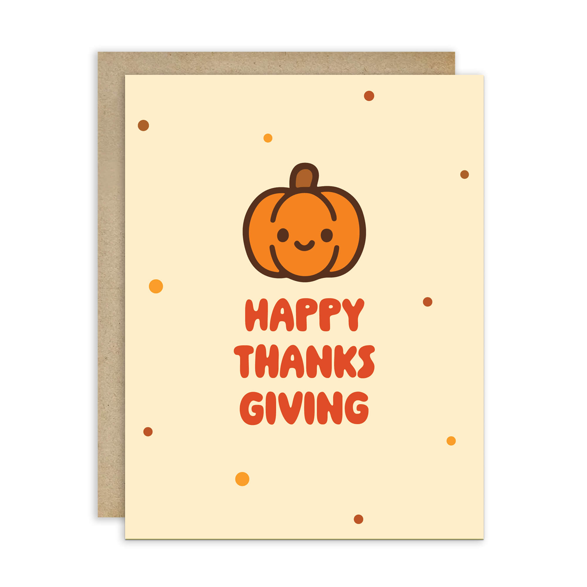fall Greeting card with a pumpkin and 'Happy Thanksgiving' text on a beige background