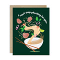 Greeting card with a bowl of pho and chopsticks on a green background