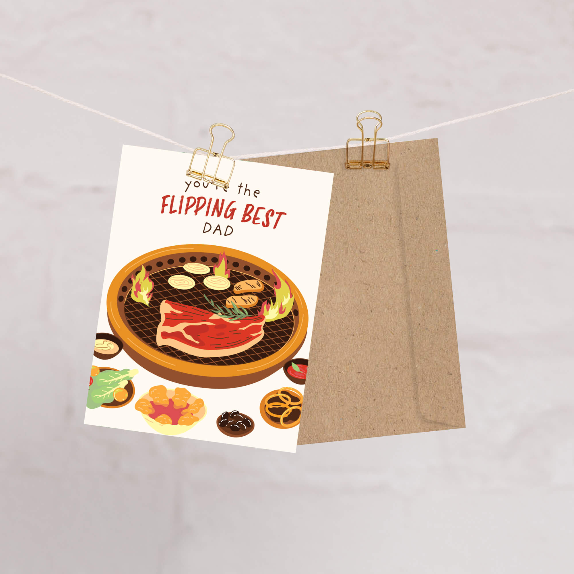 funny fathers day card with BBQ illustration and 'you're the flipping best dad' text
