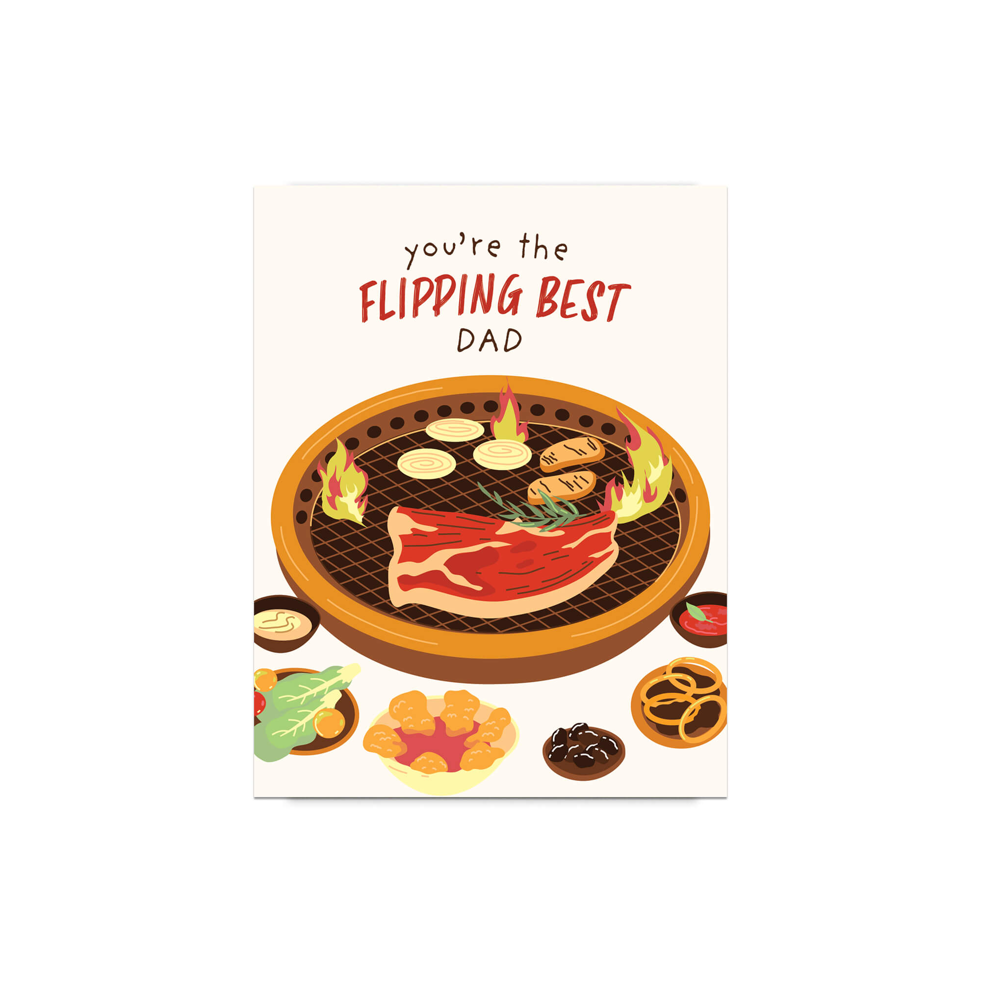 funny fathers day card with BBQ illustration and 'you're the flipping best dad' text