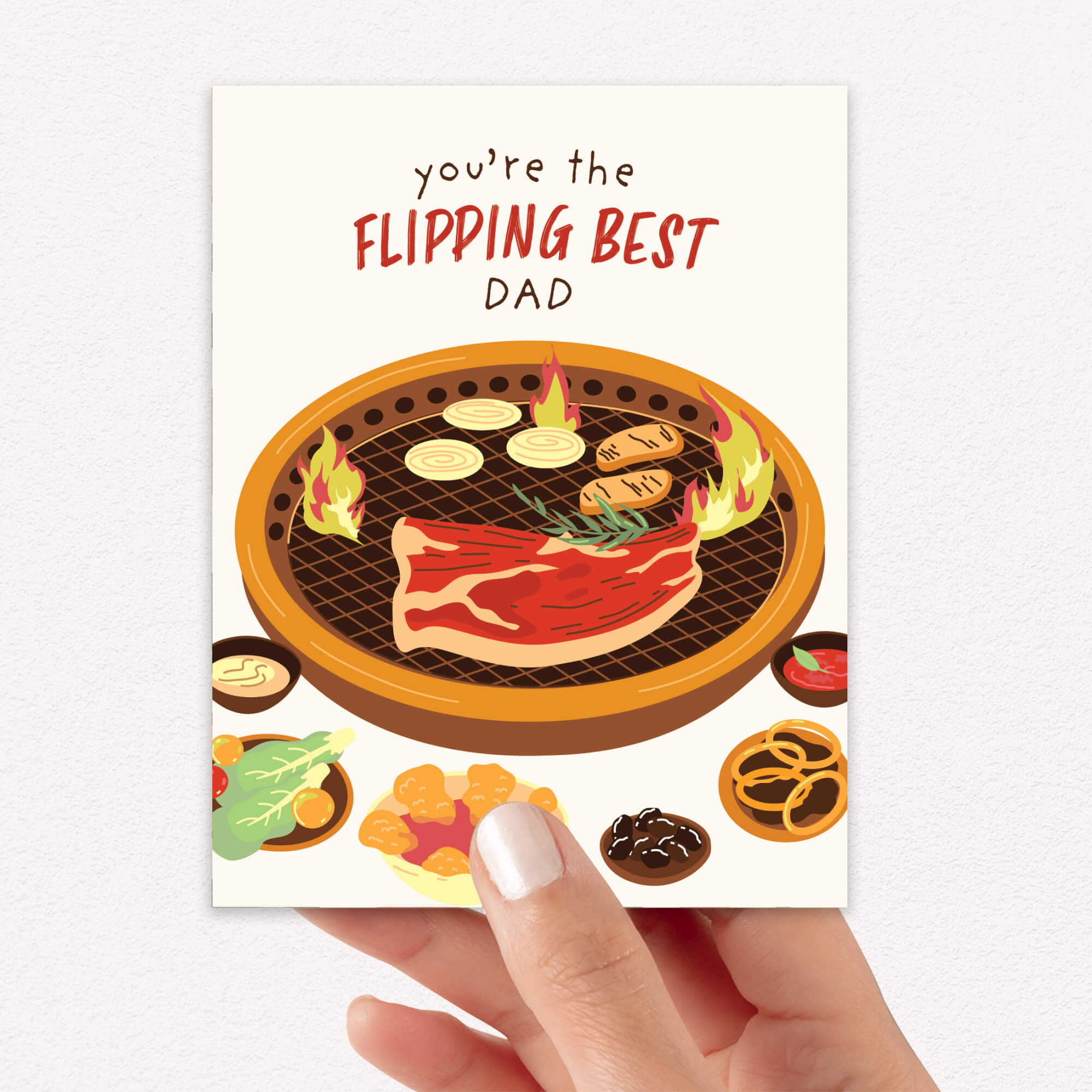 funny fathers day card with BBQ illustration and 'you're the flipping best dad' text