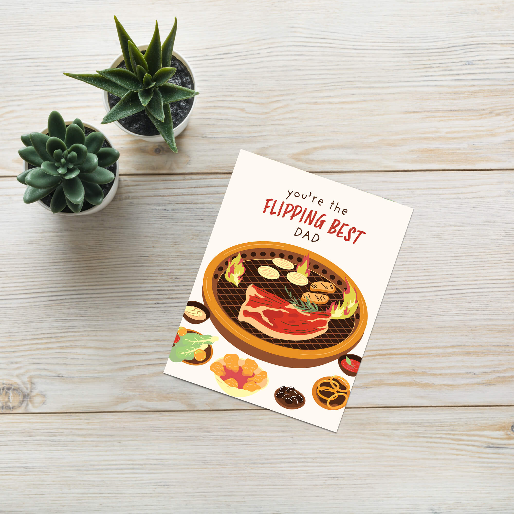 funny fathers day card with BBQ illustration and 'you're the flipping best dad' text