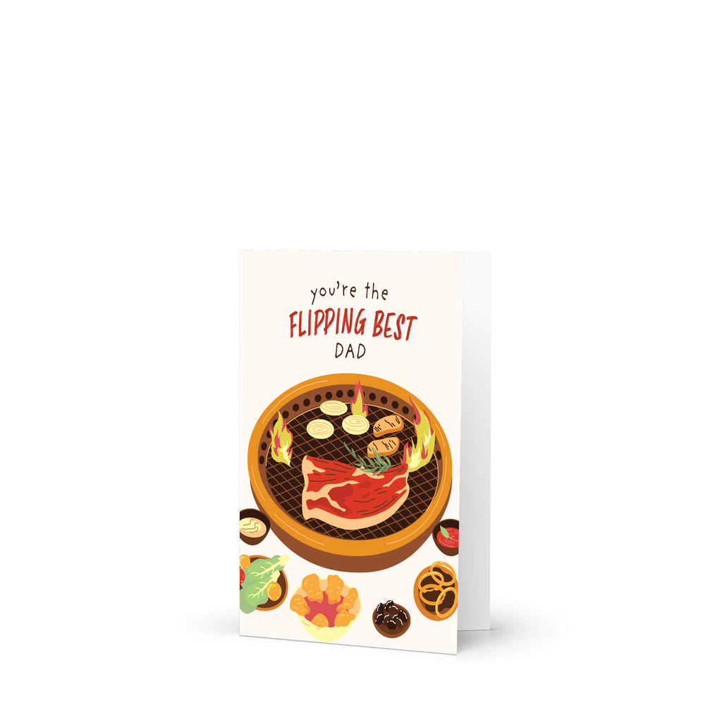 funny fathers day card with BBQ illustration and 'you're the flipping best dad' text