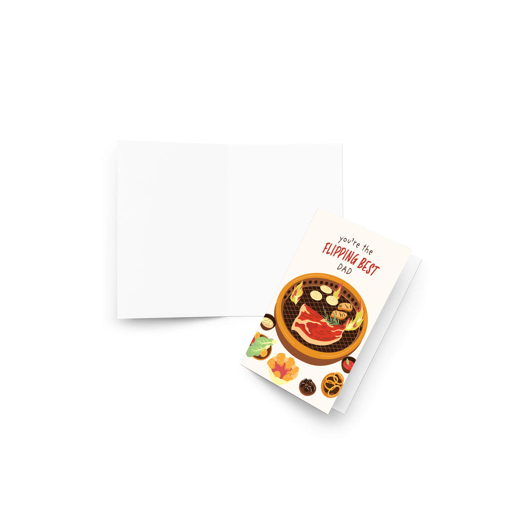funny fathers day card with BBQ illustration and 'you're the flipping best dad' text
