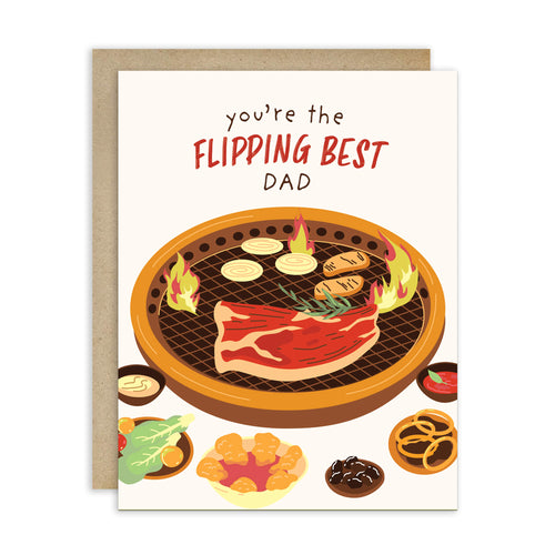 funny fathers day card with BBQ illustration and 'you're the flipping best dad' text