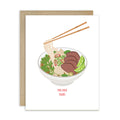 greeting Card with a bowl of pho illustration and chopsticks on a white background