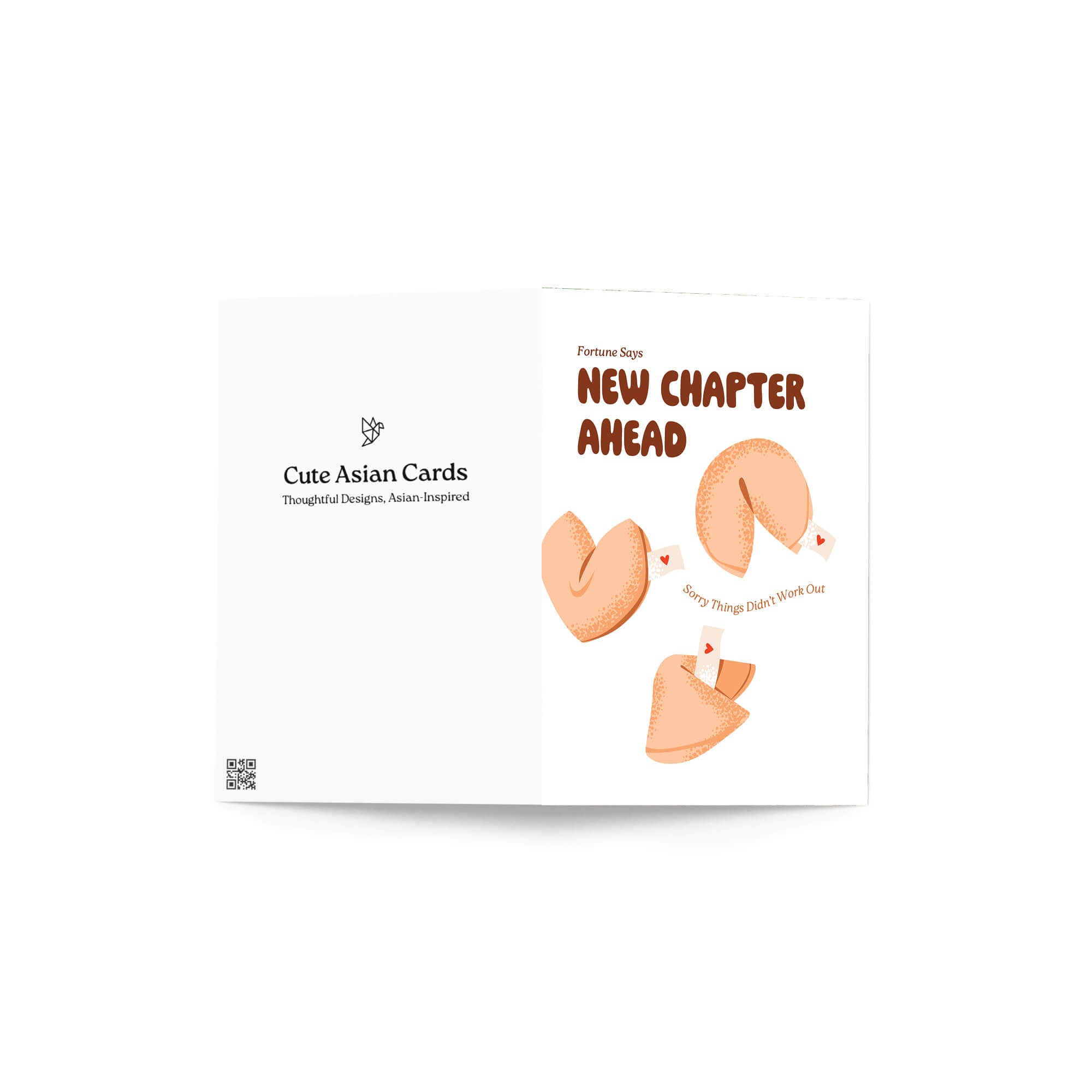 Product packaging for 'Cute Asian Cards' with fortune cookies and text on a white background