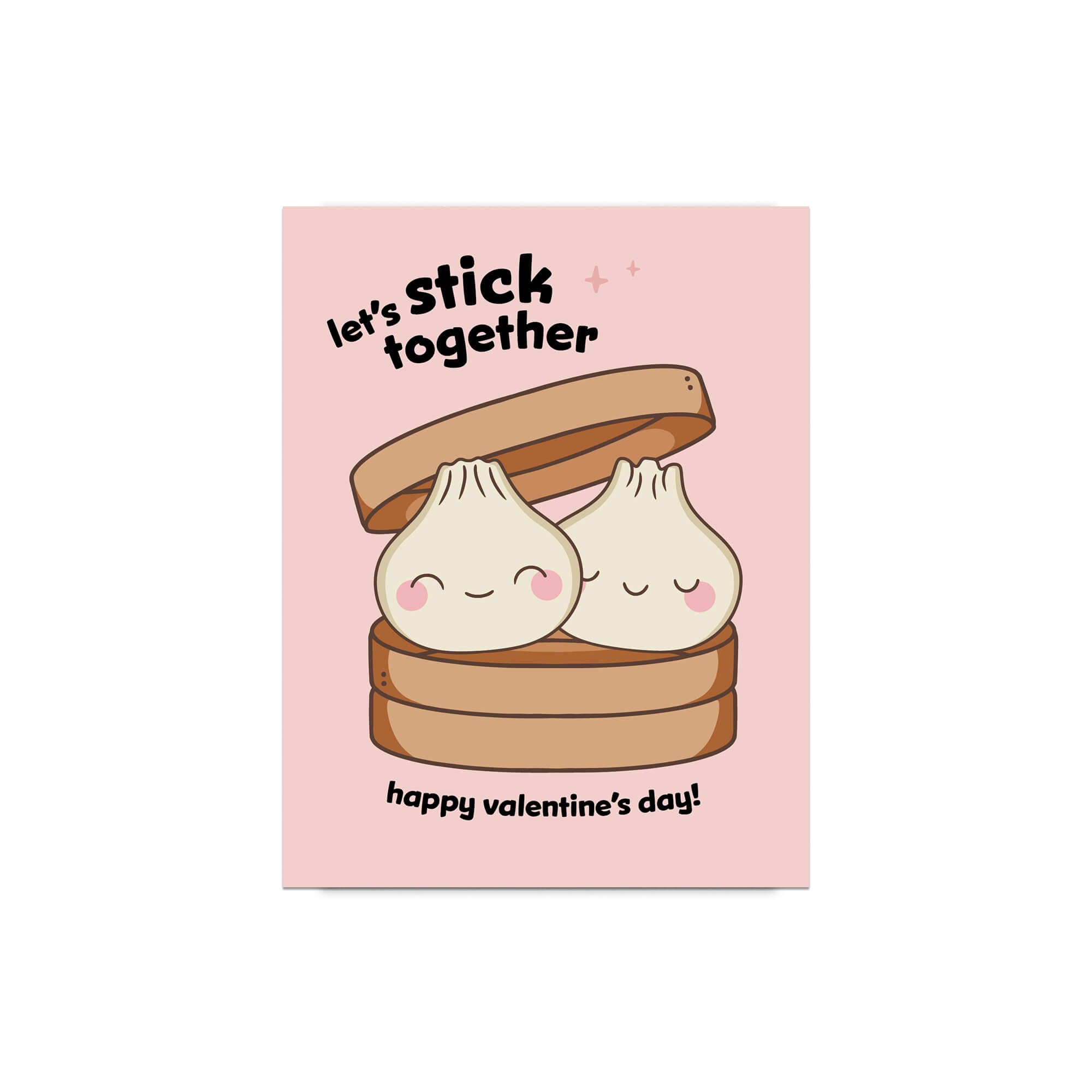 Valentine's Day card with soup dumplings and text on a pink background